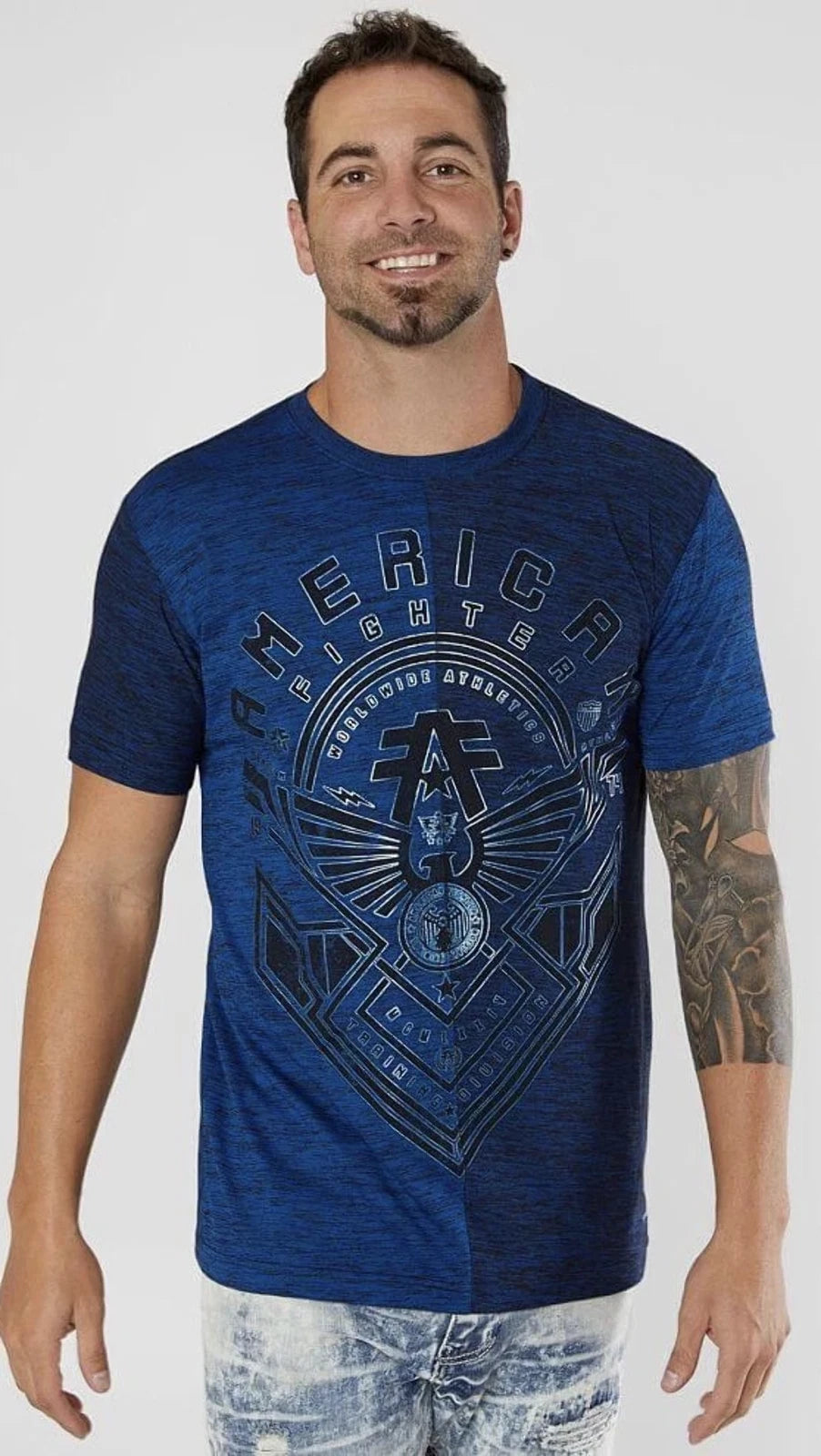 AMERICAN FIGHTER Men's T-Shirt HUNTSVILLE TEE Blue Athletic Biker XS-4XL