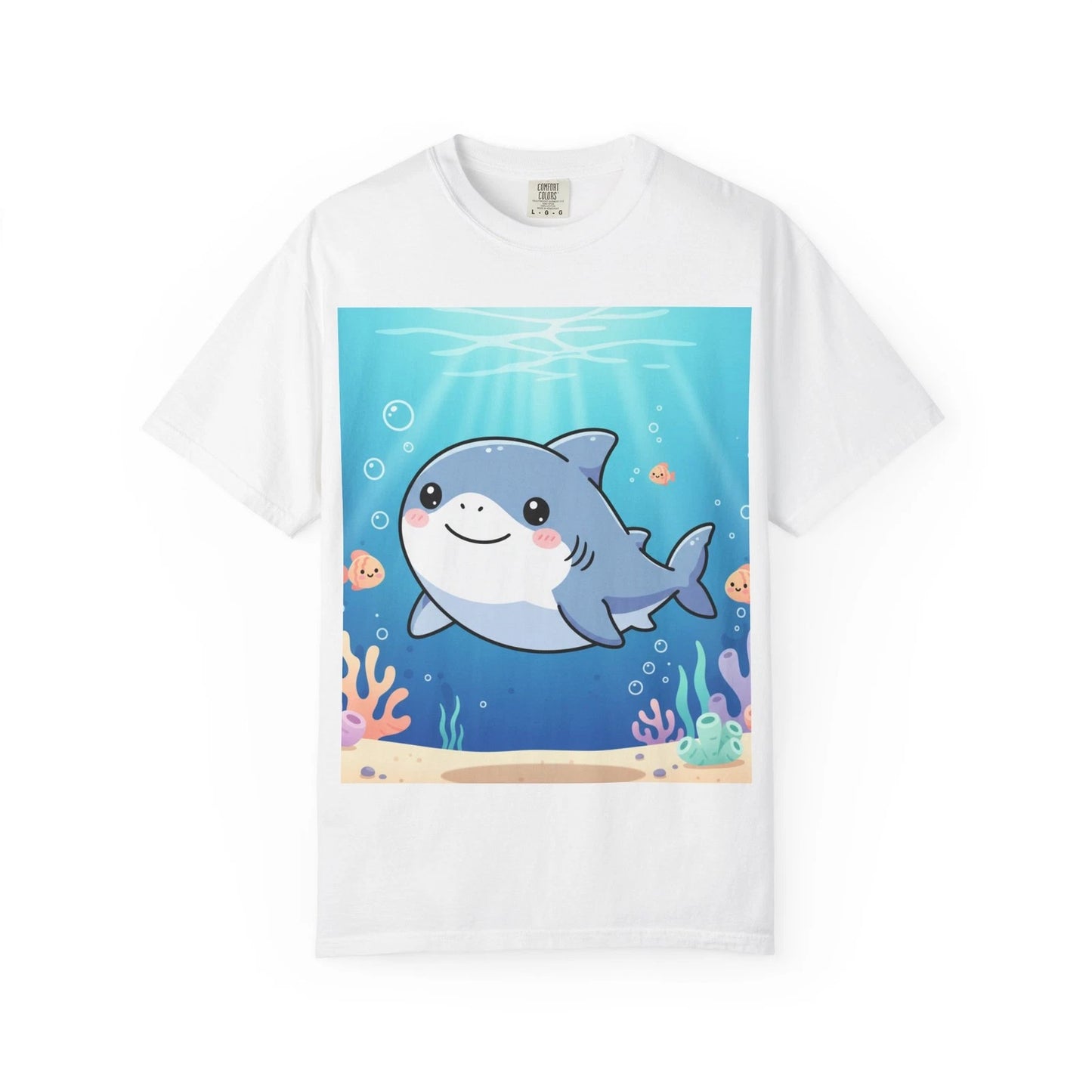 Cute Cartoon Shark T-Shirt | Kawaii Ocean Scene, Coral Reef