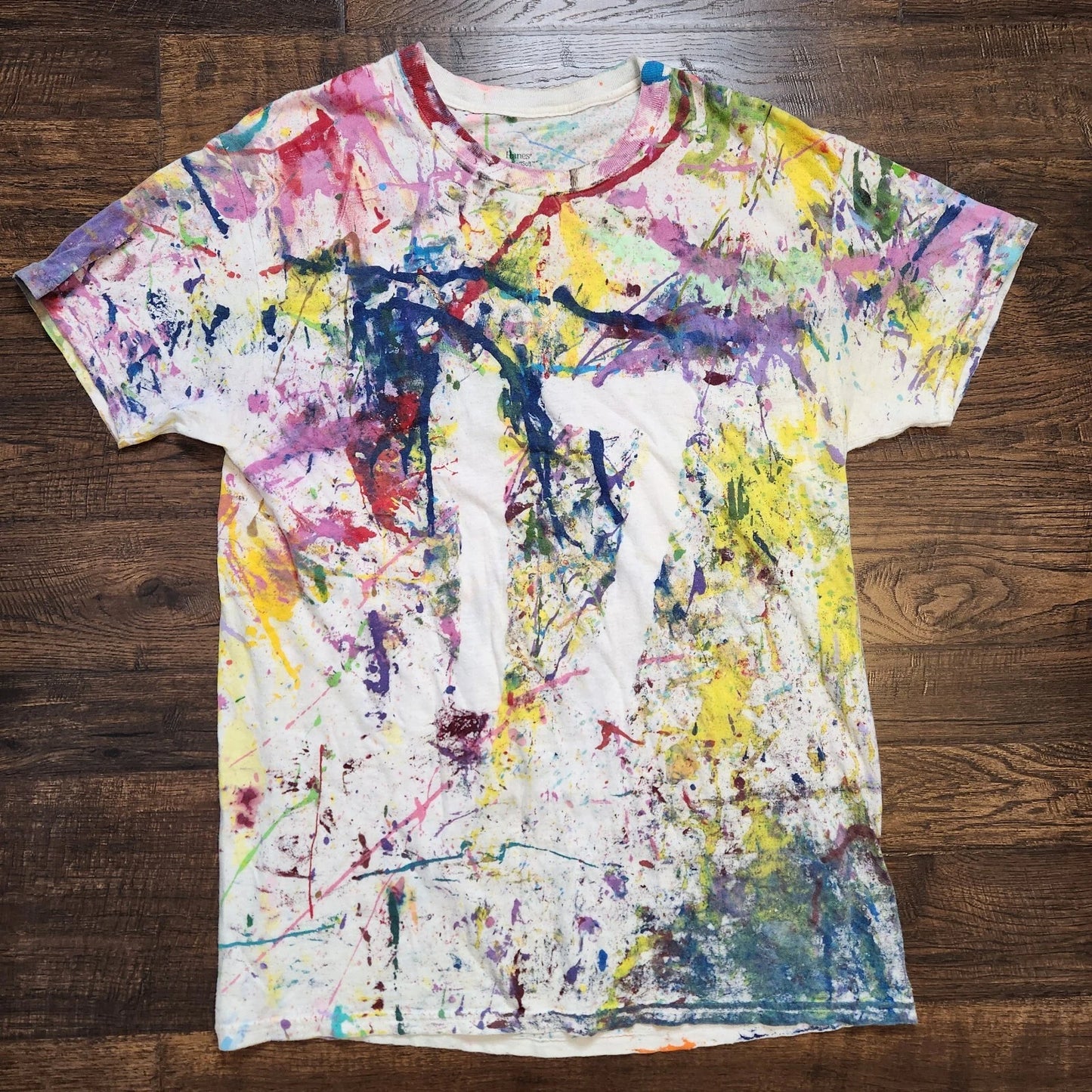 Colorful Artsy Hippie Hand Paint Splatter T Shirt Adult Size Large Multicolor