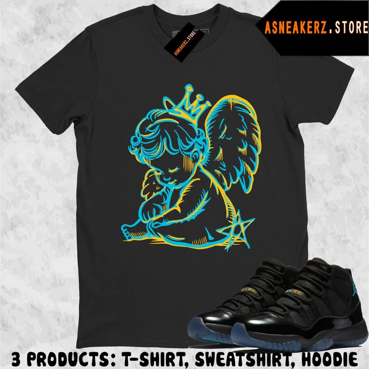 Shirt To Match AJ 11 Gamma Blue 2025 Sneaker Matching Tee Neon Angel T-Shirt