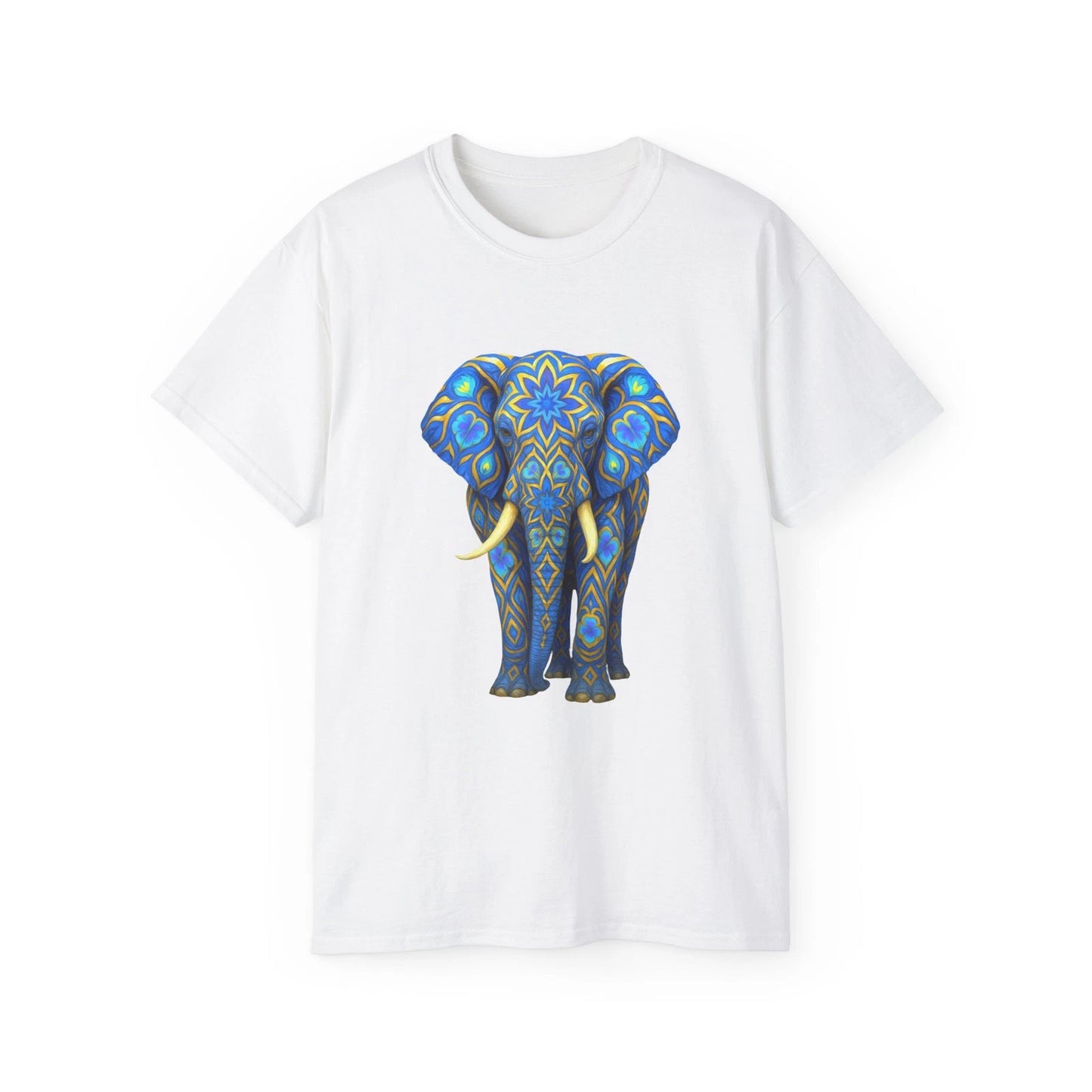 Blue Mandala Elephant Tee | Boho Animal Graphic Shirt