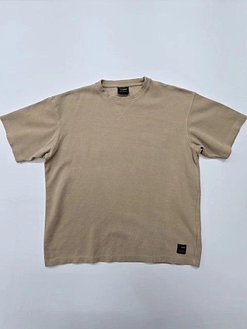 Pull&Bear Men Beige Logo Patch T-Shirt Size S Basic Crew Neck