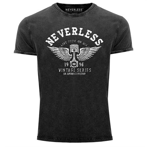 Cool trendy men's T-shirt vintage shirt retro car piston distressed look slim