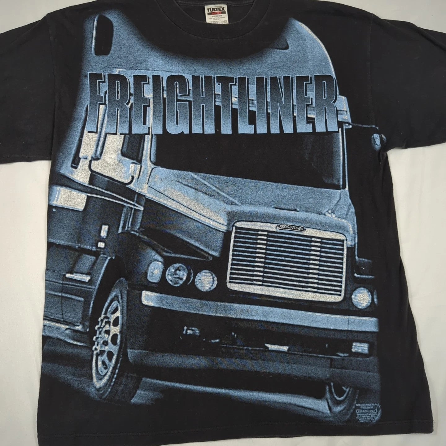 TULTEX FREIGHTLINER Vtg 90s Y2K Trucker Black Graphic Print T-SHIRT Men's L