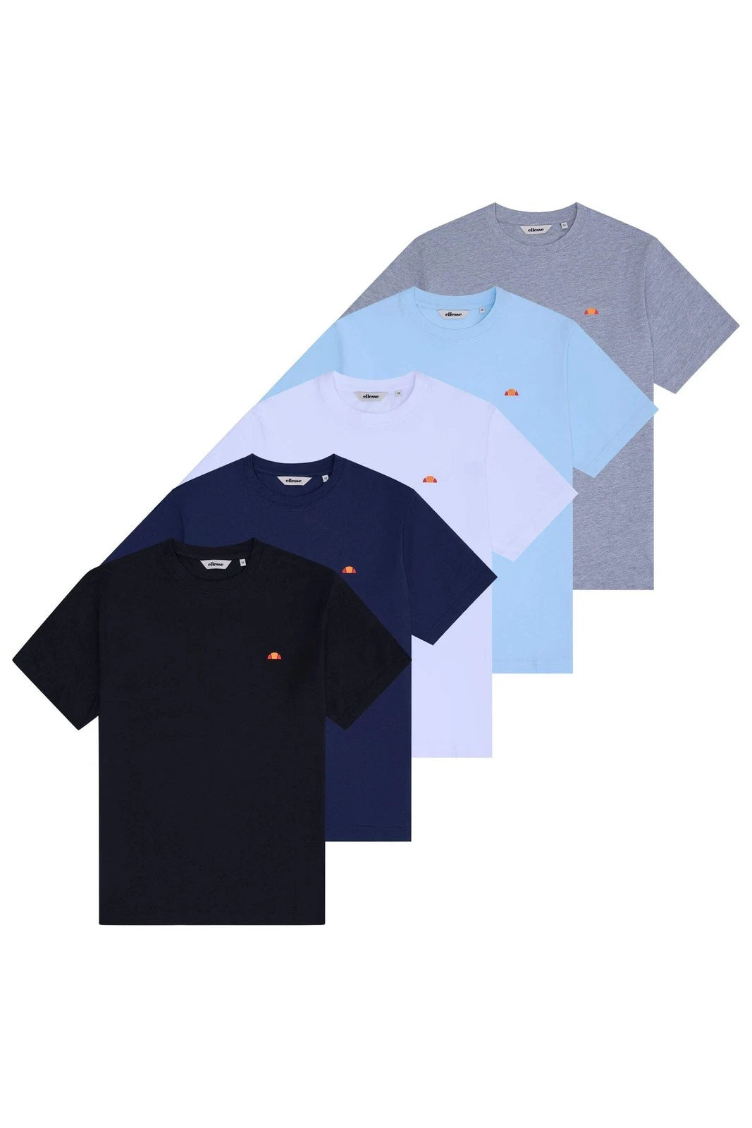 Ellesse 5 Pack T-Shirts Men’s Crew Neck Plain Logo 5 Colours Multi