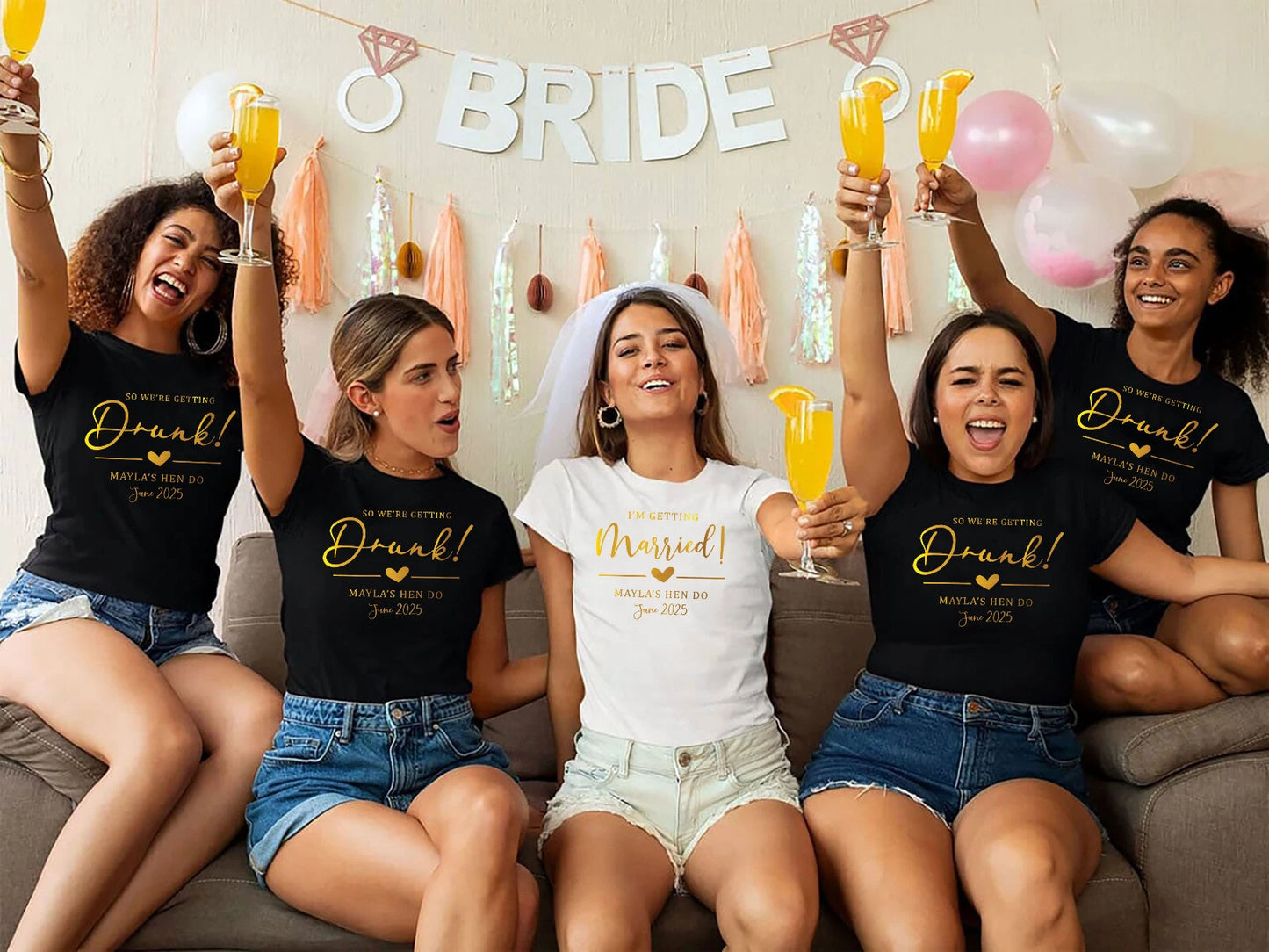 Personalised Hen Party T Shirts, Team Bride Hen Do T Shirt, Getting Drunk team