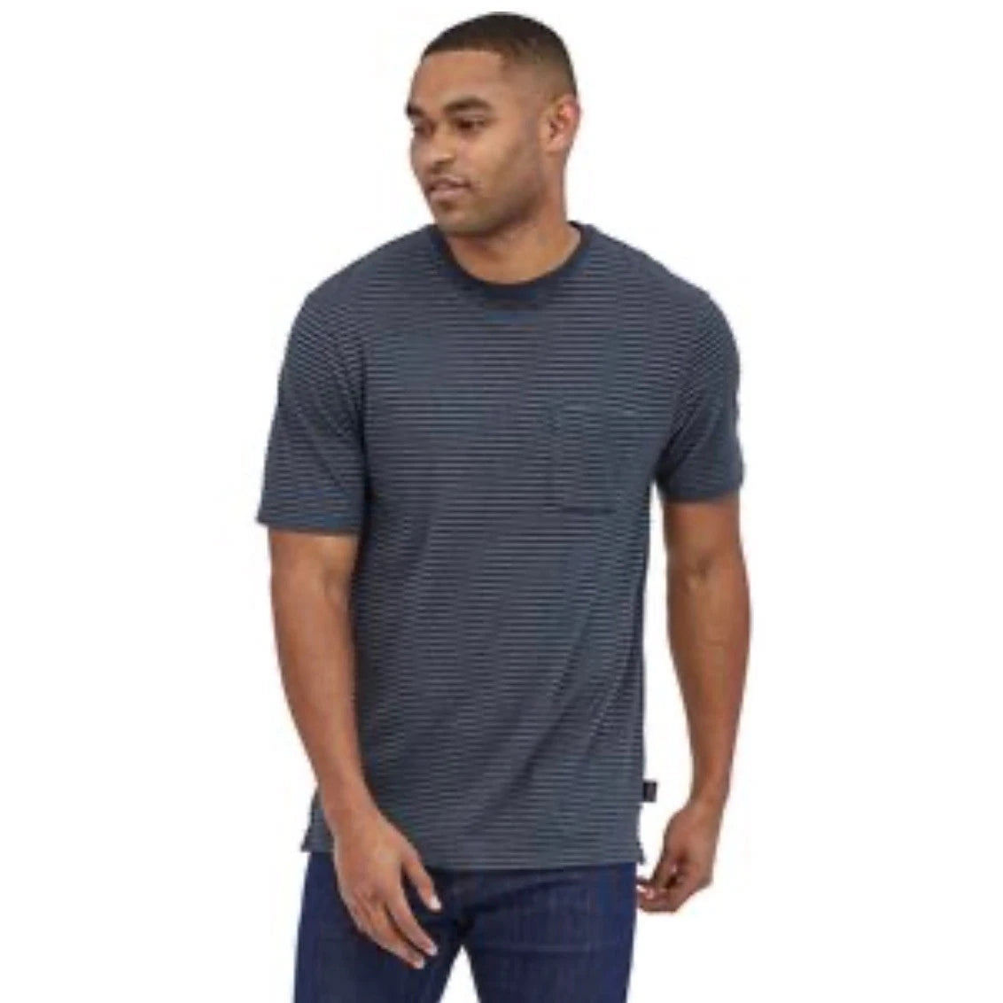 Denim & Flower Ricky Singh Mens Navy Blue Striped Pocket T-Shirt Size Medium