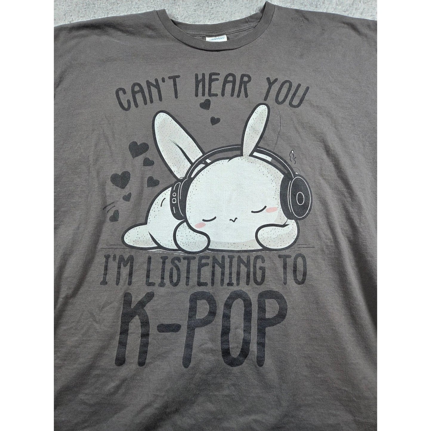 Port & Company Mens 2XL K-Pop Bunny Graphic Tee Charcoal Gray Ring Spun Cotton