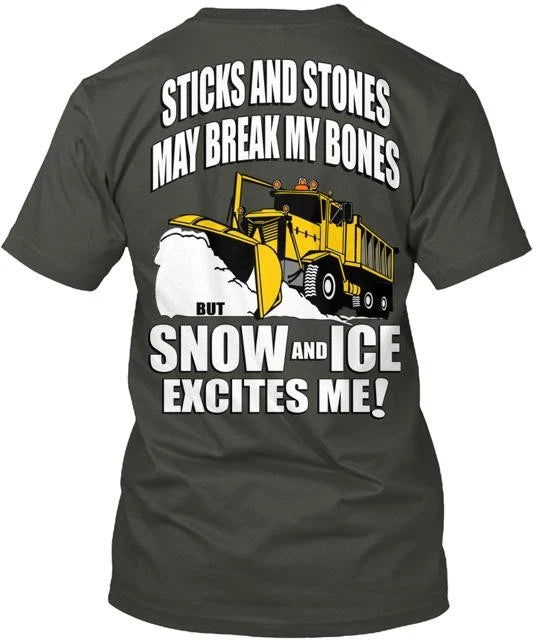 Snow Plow Ice Left Chest T-Shirt Made in the USA Size S to 5XL