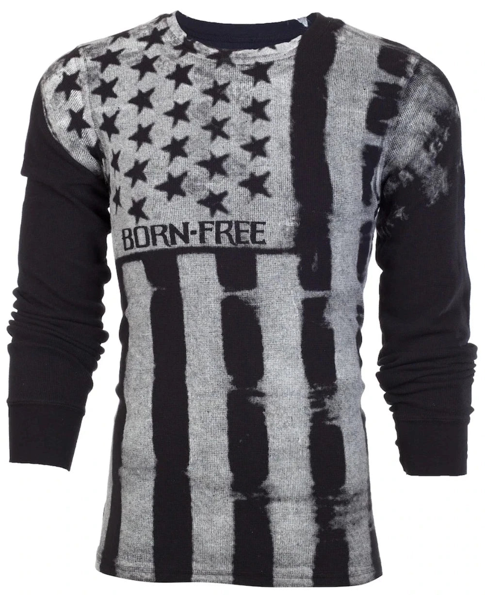 ARCHAIC by AFFLICTION Men's Long Sleeve THERMAL Shirt UPRISING ROW Biker Black