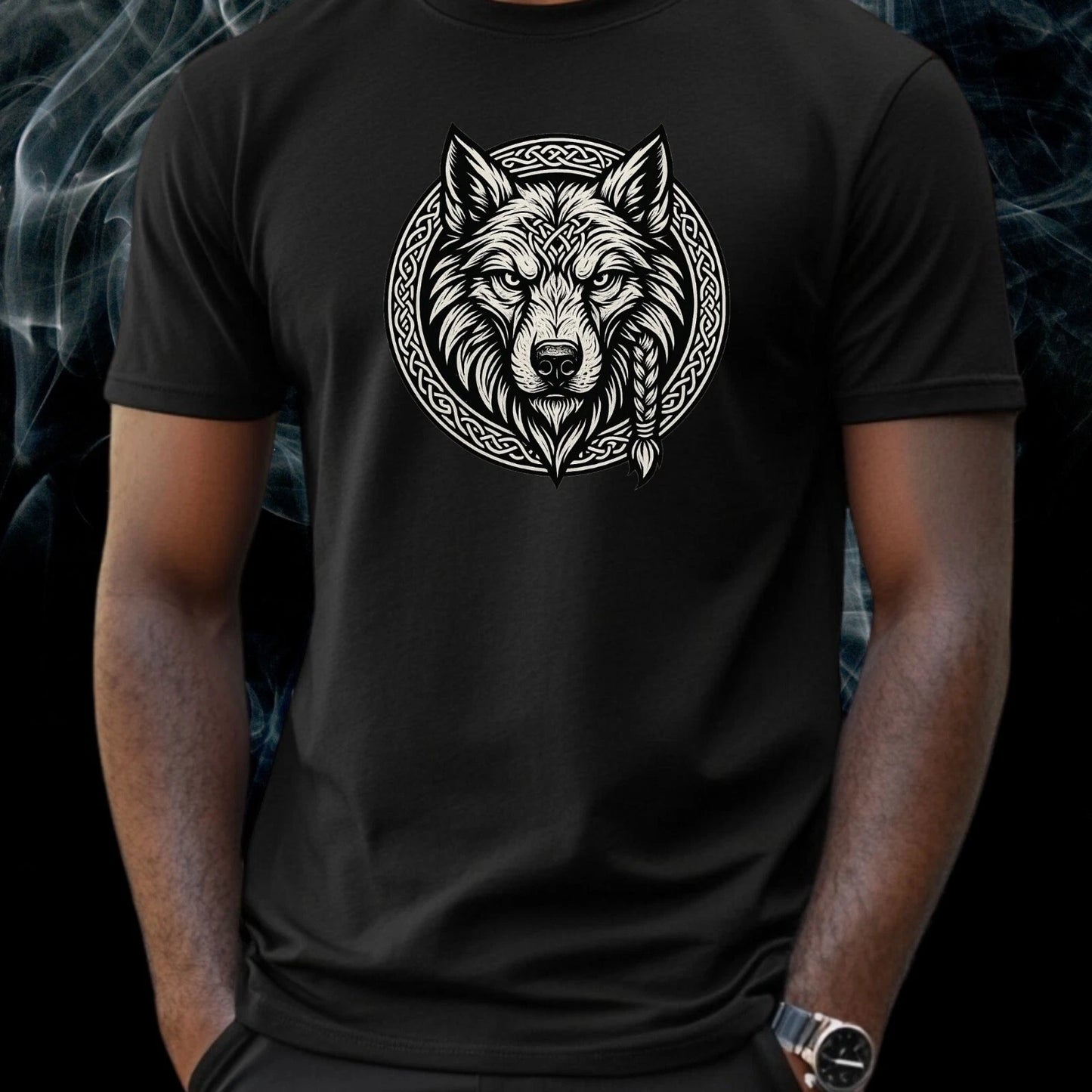 Mens Viking Wolf Motif Cotton T-Shirt Size S to 5XL