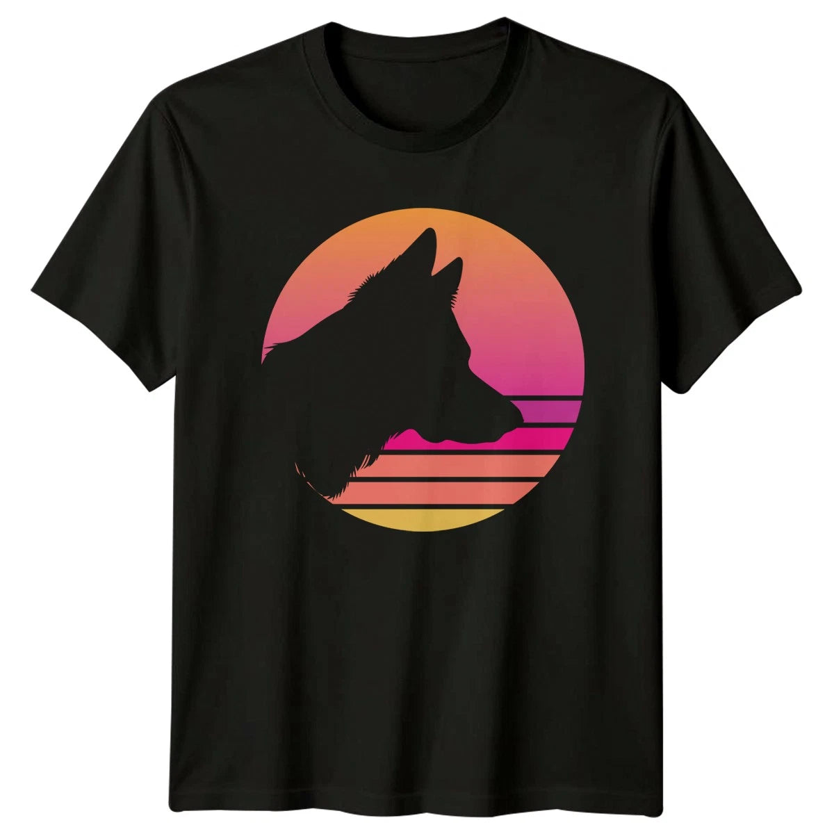 Synthwave Wolf Sunset Silhouette T-Shirt Retro Aesthetic Animals Christmas Gift