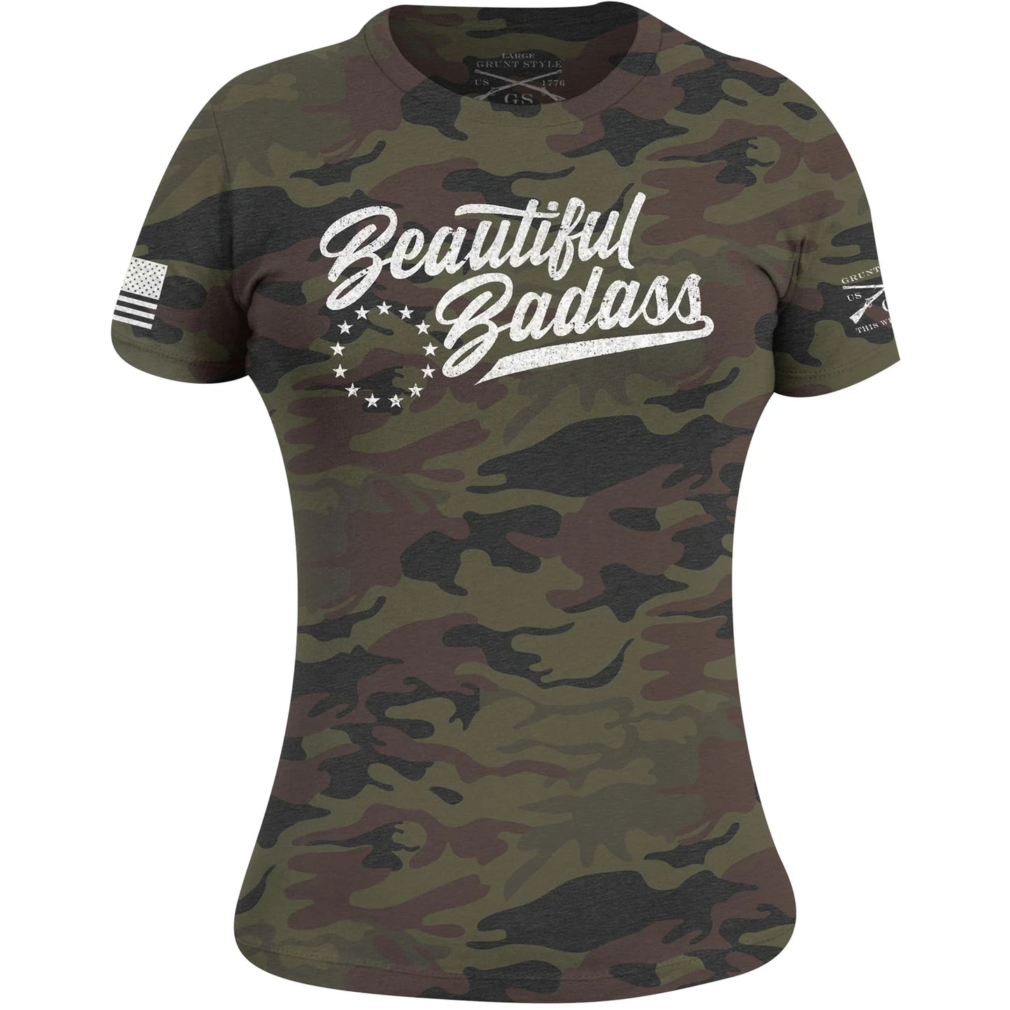 Grunt Style Women's Beautiful Badass T-Shirt - Woodland Camo