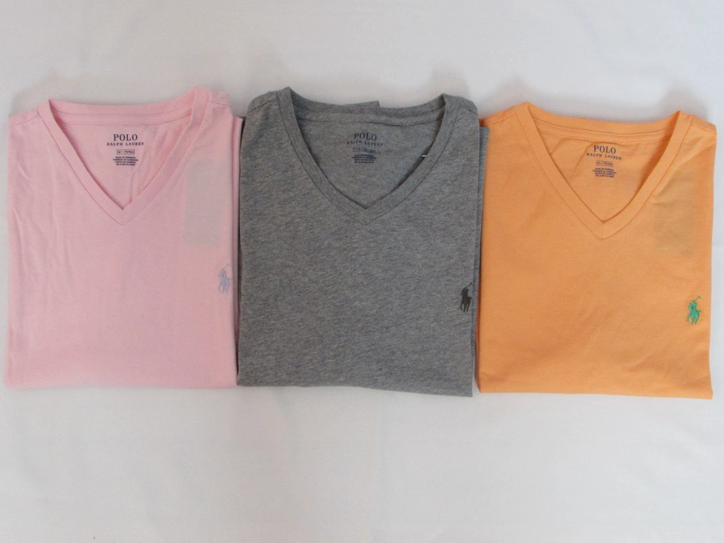 NEW MEN’S POLO BY RALPH LAUREN S/S V-NECK T-SHIRT, GREY, LARGE