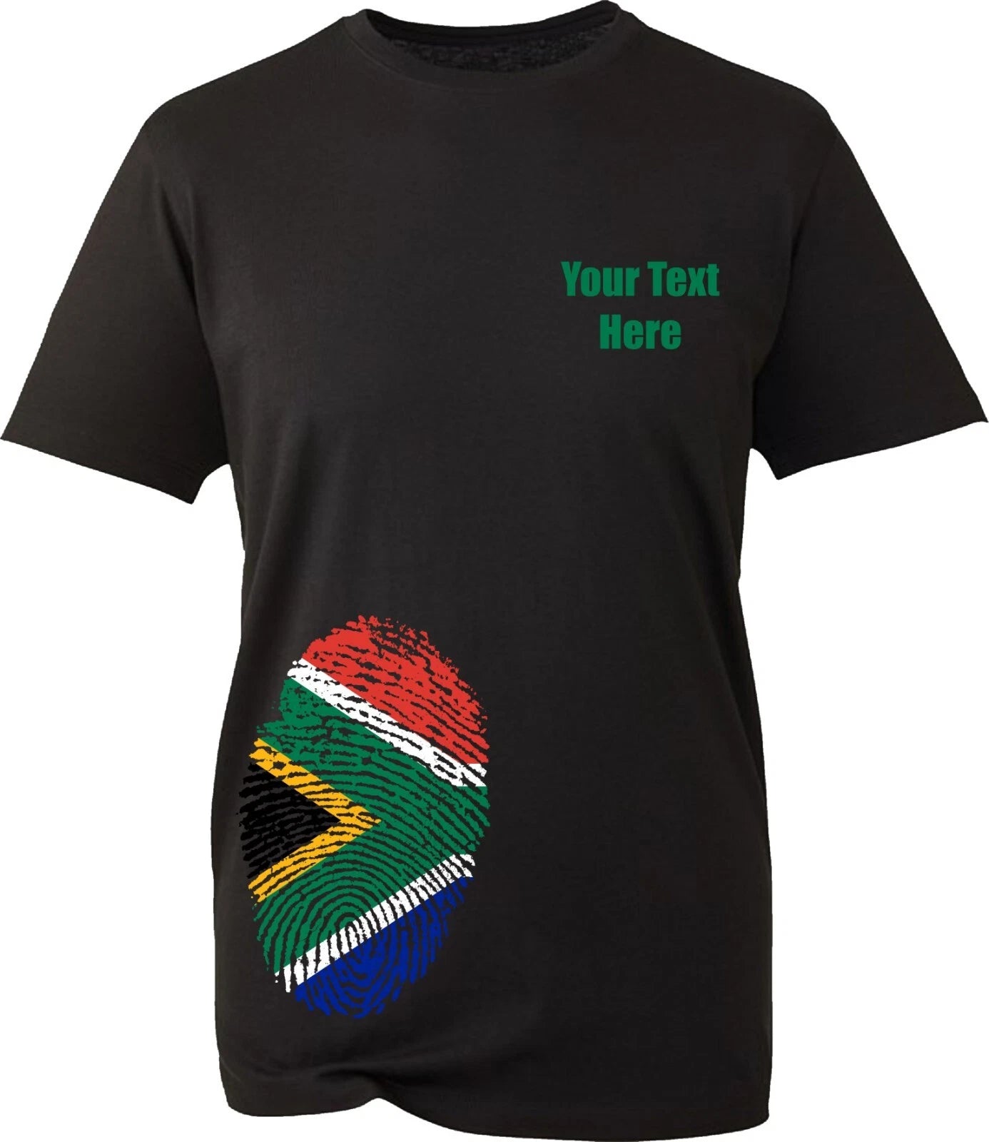 Personalised Left Chest South African Fingerprint Flag TShirt Patriotic Gift Top