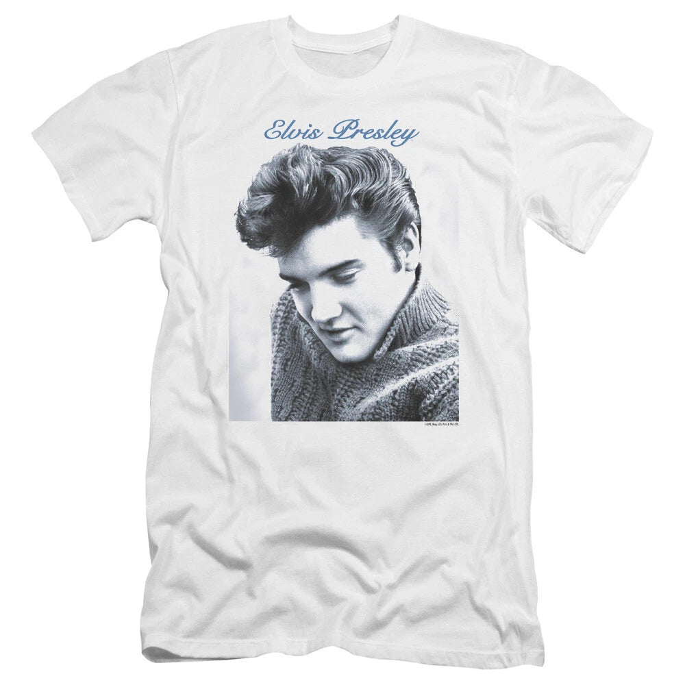 Elvis Presley Premium Canvas T-Shirt Looking Down White Tee
