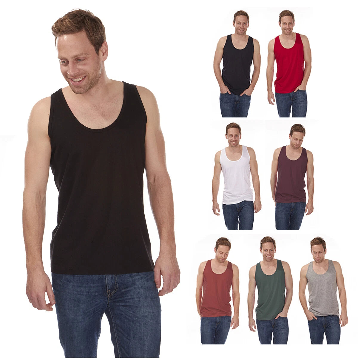 CARGO BAY Mens Vest Top Tank Muscle Back Jersey Plain Casual Basic S M L XL XXL