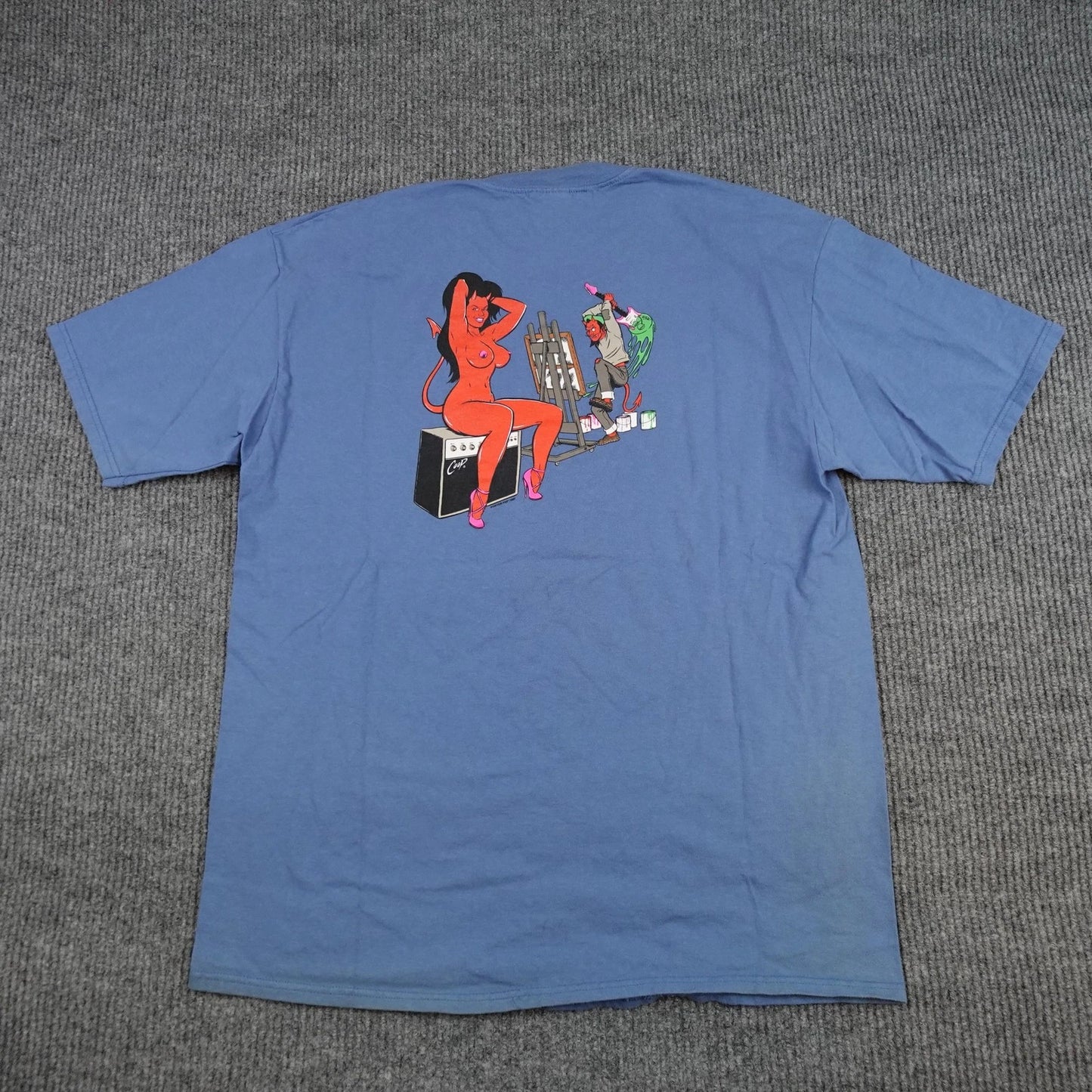 Vintage Coop Devil Pin-Up Poster Pop Shirt Mens XL Blue Hanes Beefy-T 1997