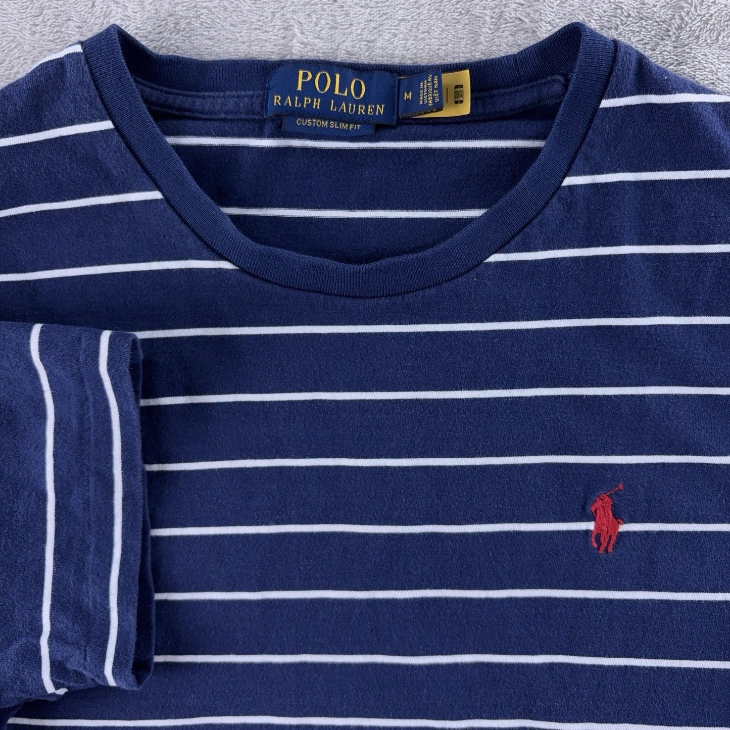 Polo Ralph Lauren Striped T-Shirt Mens Size Medium Blue White Cotton Slim Fit