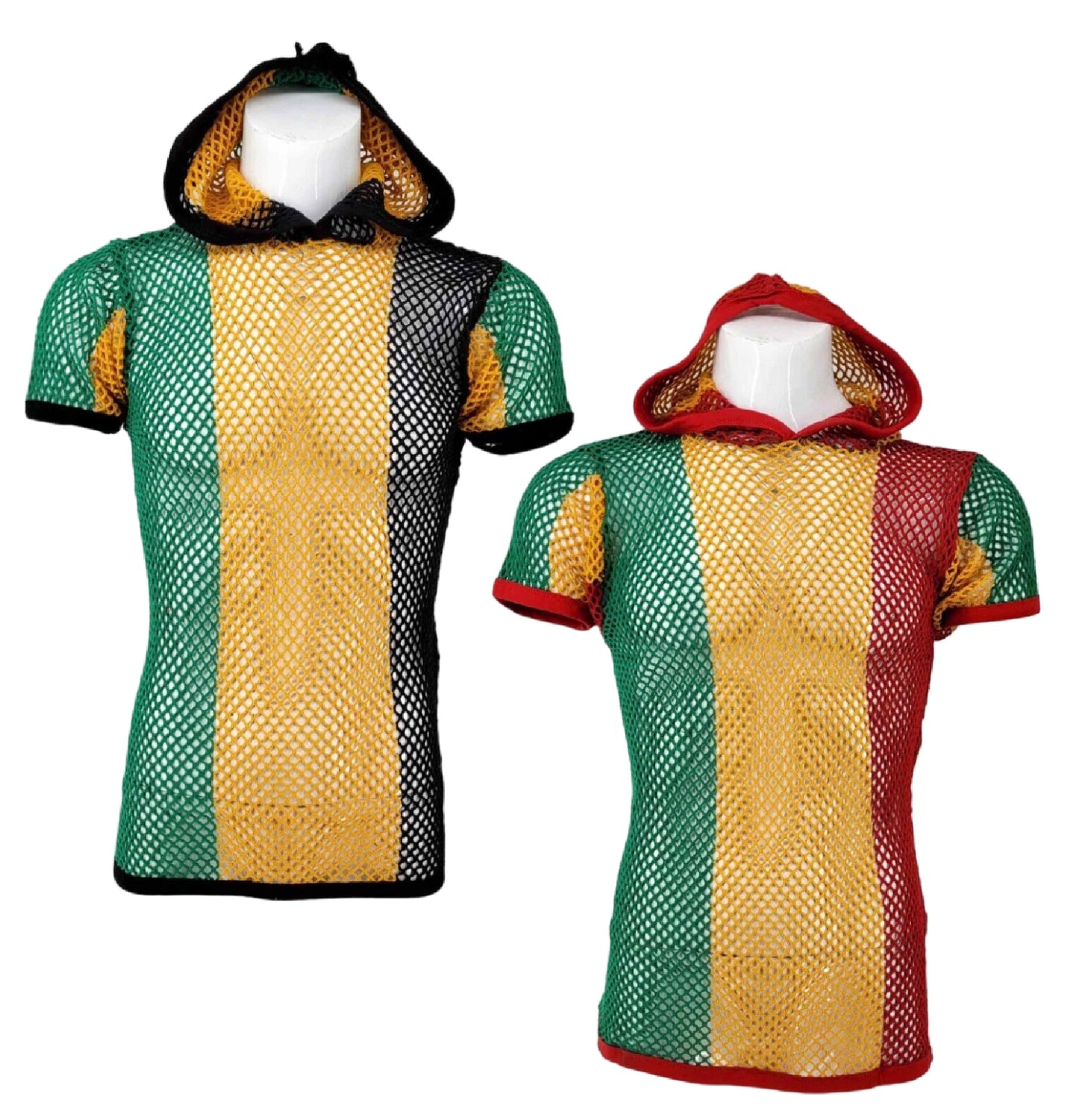 Mesh Fishnet Hoodie String T-Shirt Mens Short Sleeve Hood Tee Top Shirt Casual