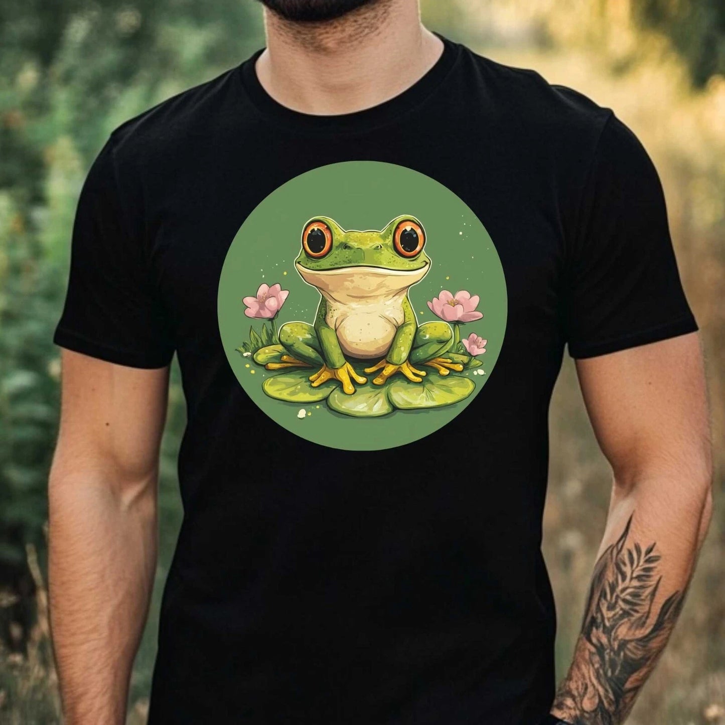 Mens Funny Frog Motif Cotton T-Shirt Size XS to 5XL