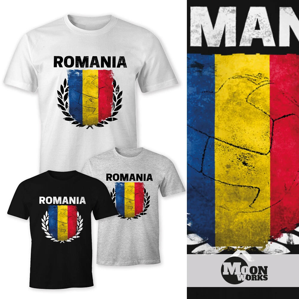 European Cup T-Shirt Mens Football Romania Flag Vintage Romania Fan Shirt MoonWorks®