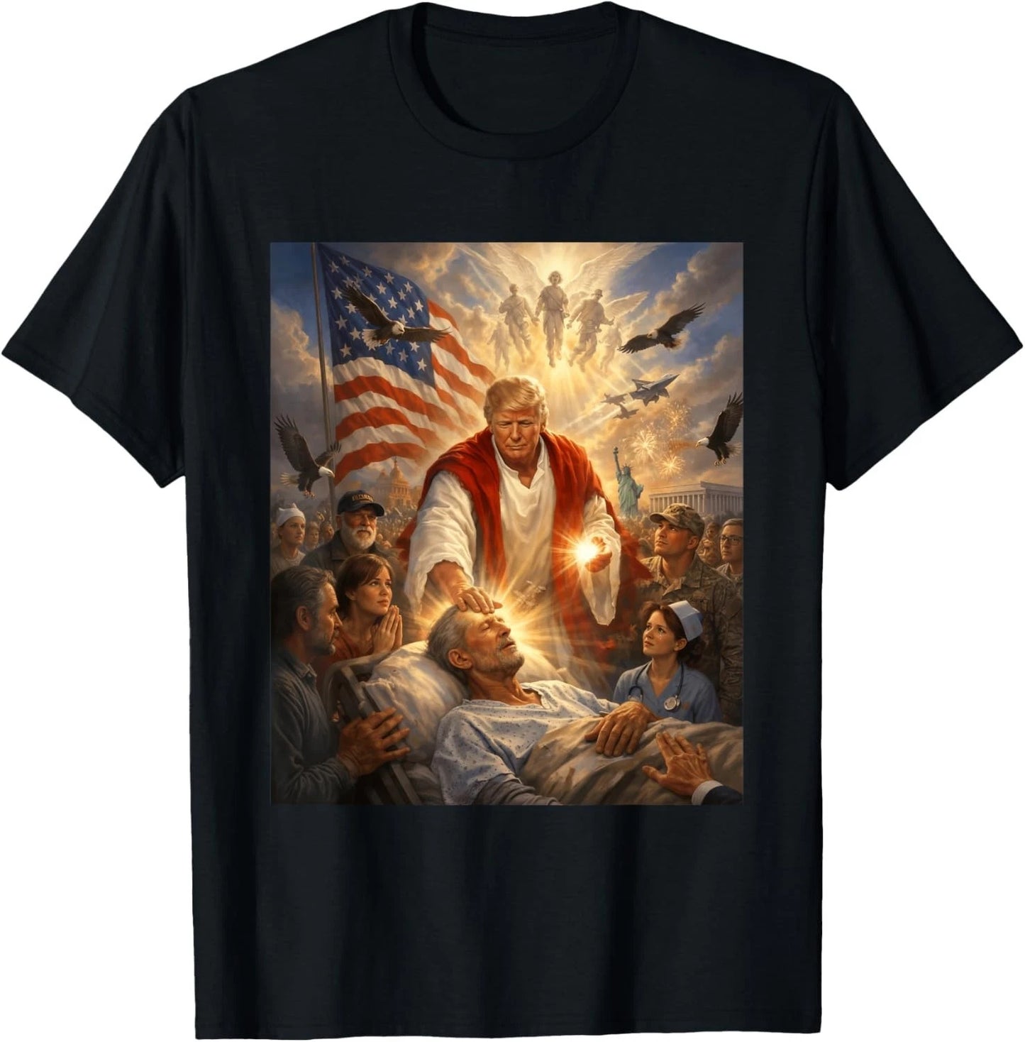 Trump as Jesus Graphic Trump Patriotic US Flag Eagle Gifts unisex T-Shirt