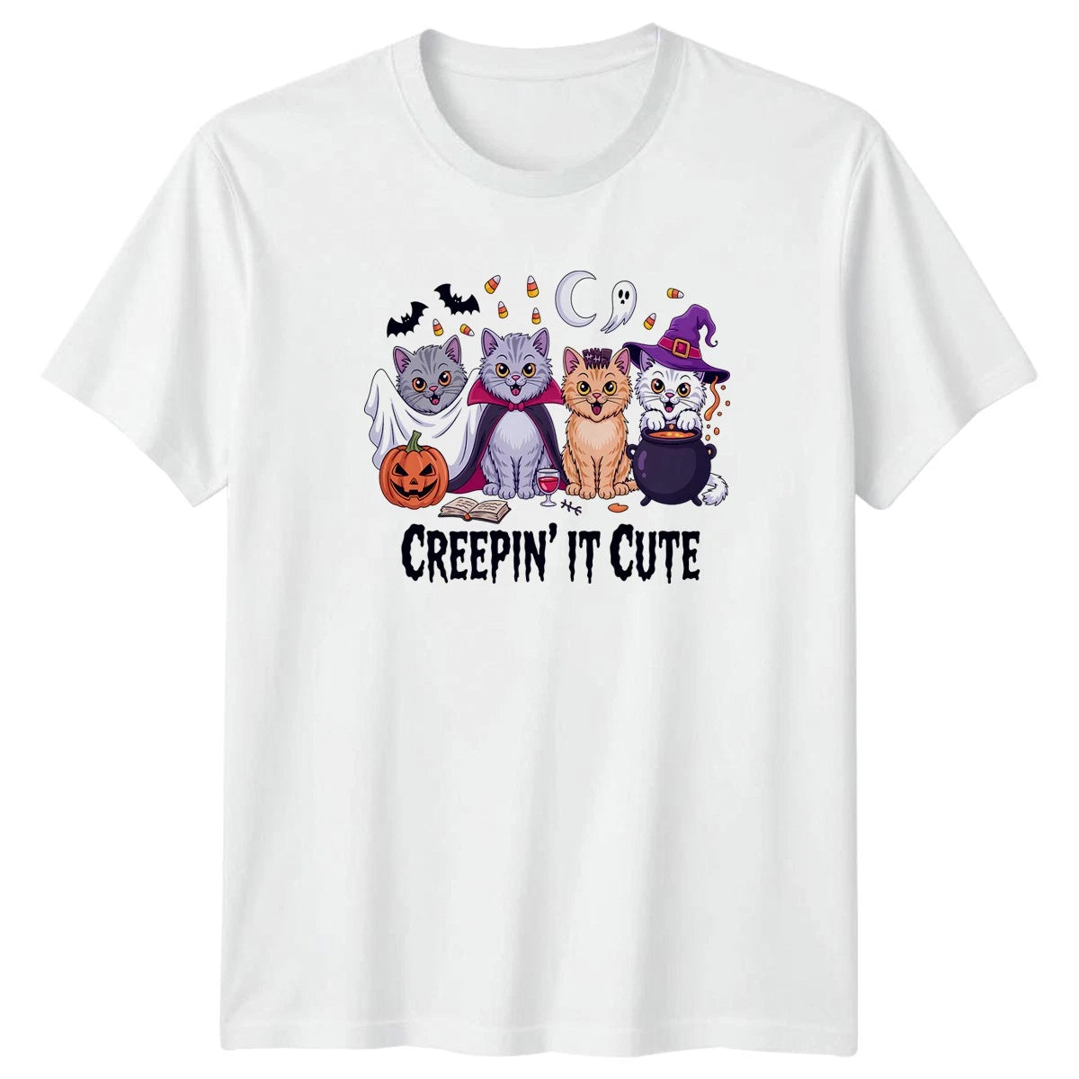 Creepin It Cute T-Shirt Spooky Cats Halloween Halloween Gift For Him And Her