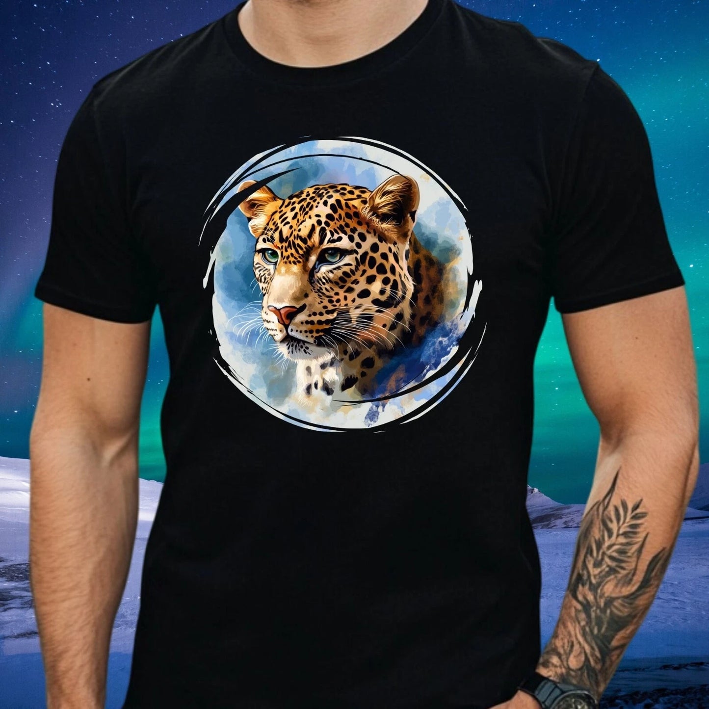 Mens Leopard Print Cotton T Shirt Size XS to 5XL