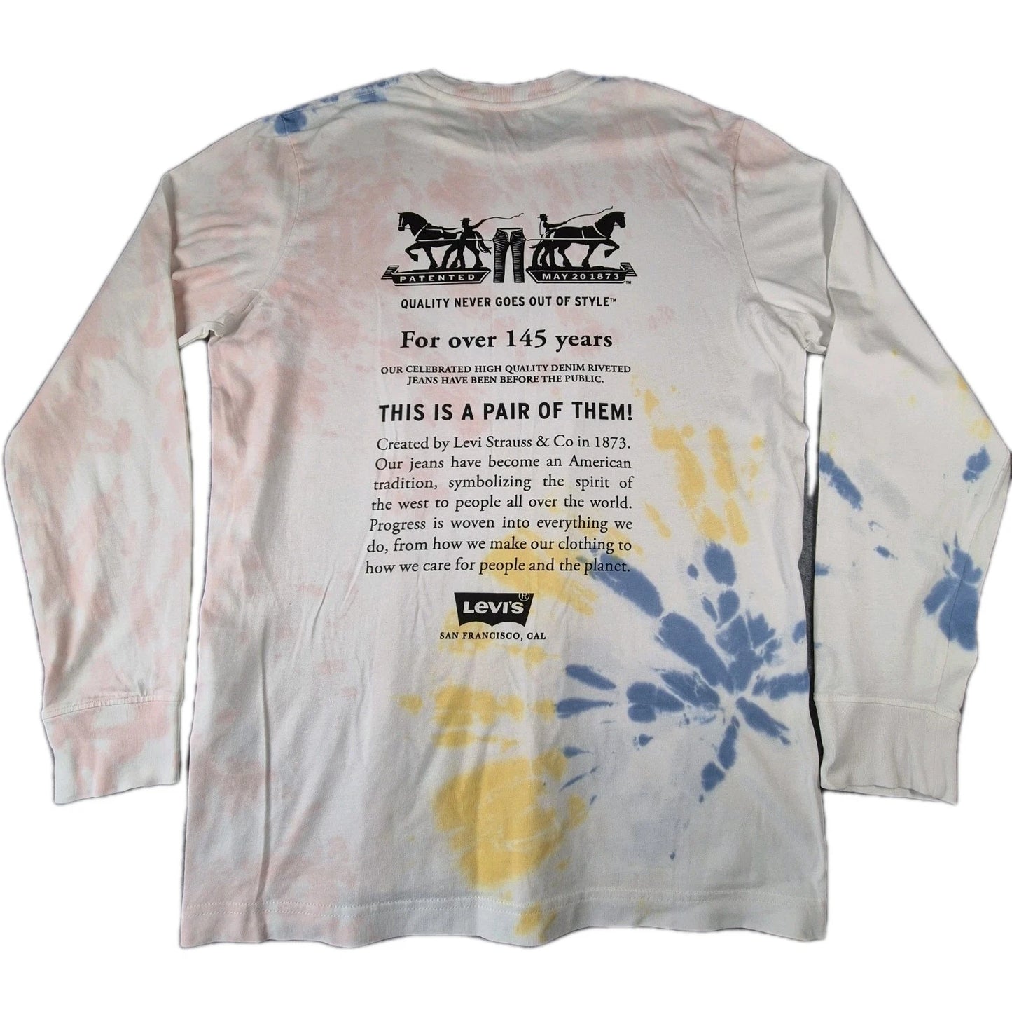 Levi's Tie Dye Multicoloured Long Sleeve T Shirt Back Print Men's Uk Size Medium