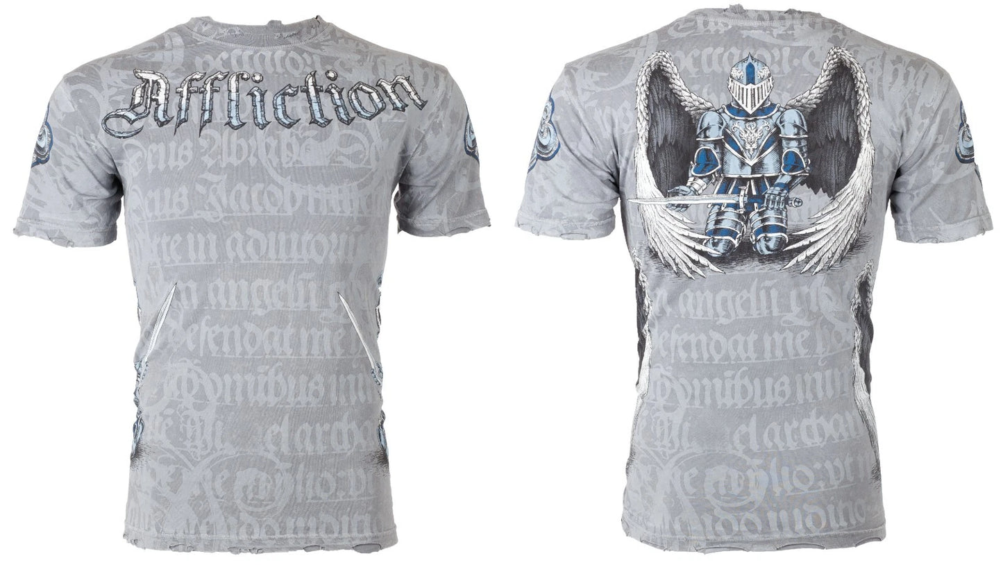 Rare $66 AFFLICTION Silver KNIGHTHOOD Short Sleeve Slim Fit Y2K T-shirt NWT