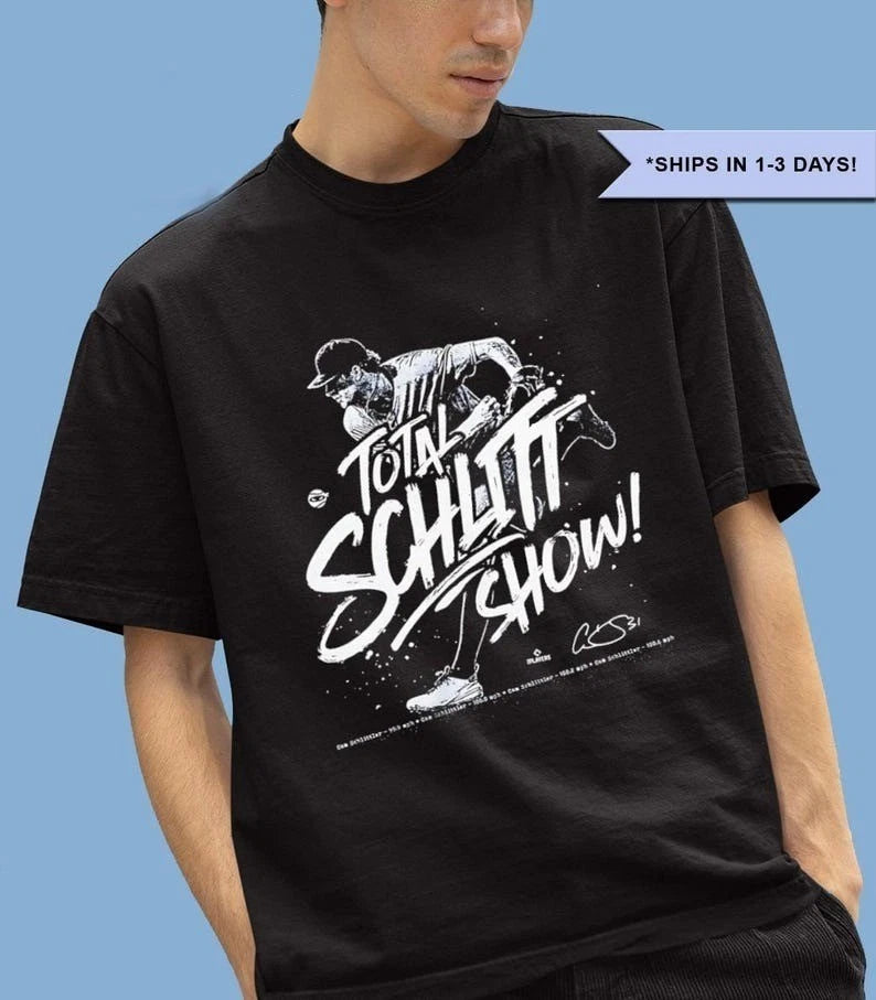 Total Schlitt Show Baseball Pitcher Graphic Black T shirt