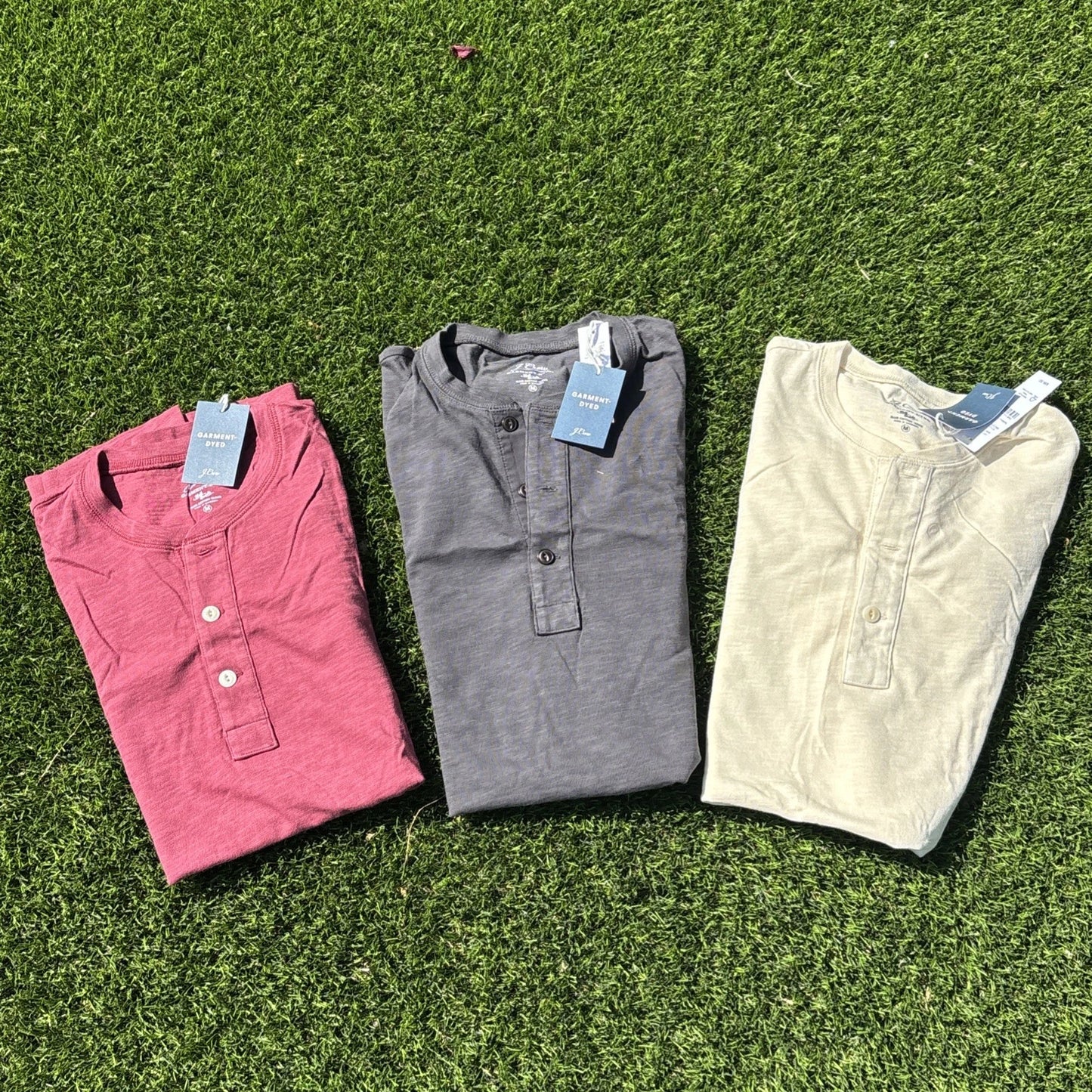 J.Crew Garment-Dyed Slub Cotton 1/4 Button Short Sleeve Medium Shirts -Lot of 3