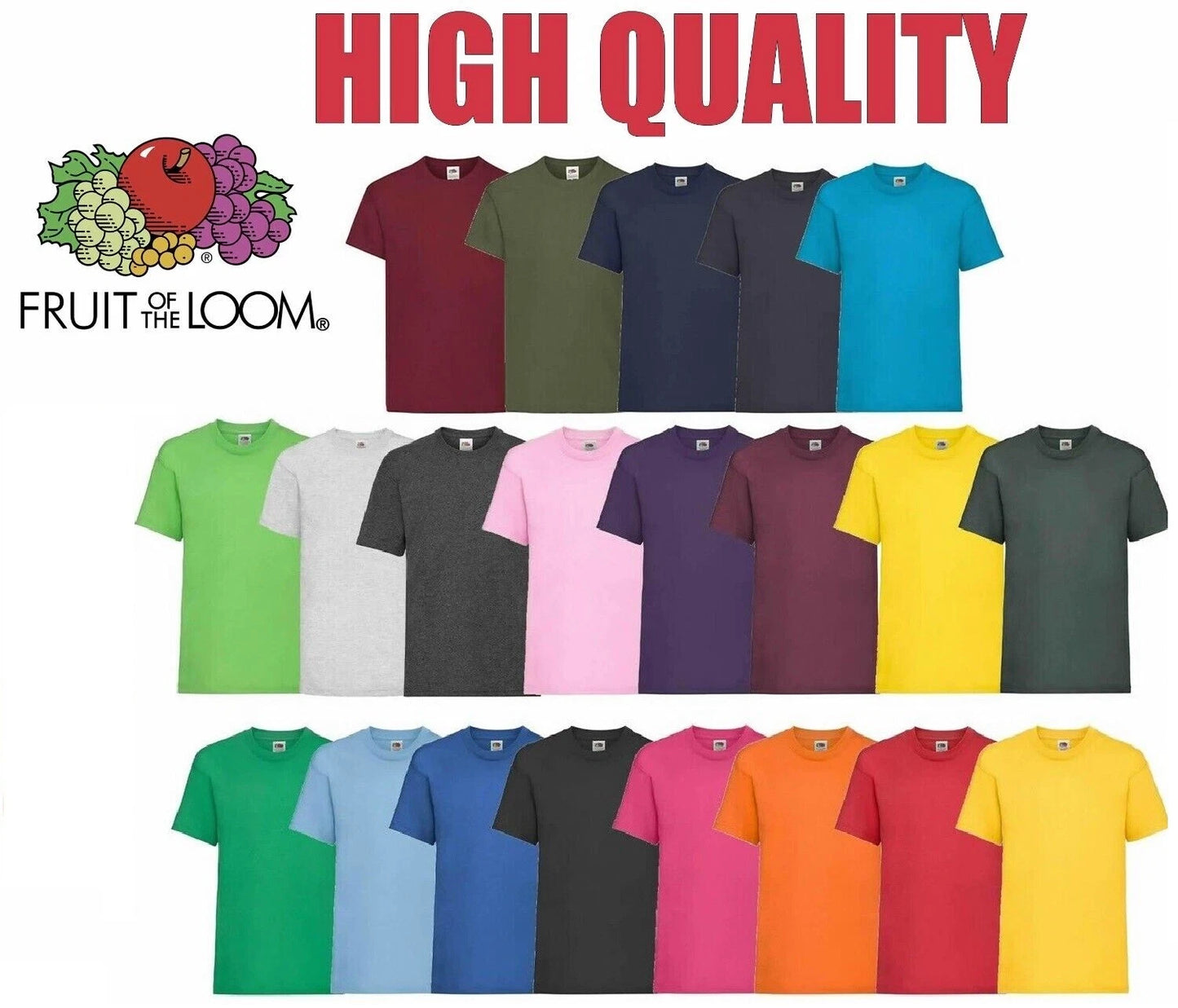T Shirts Short Sleeve Men Women Plain 100% Cotton Tee Fruit of the Loom S - 5XL