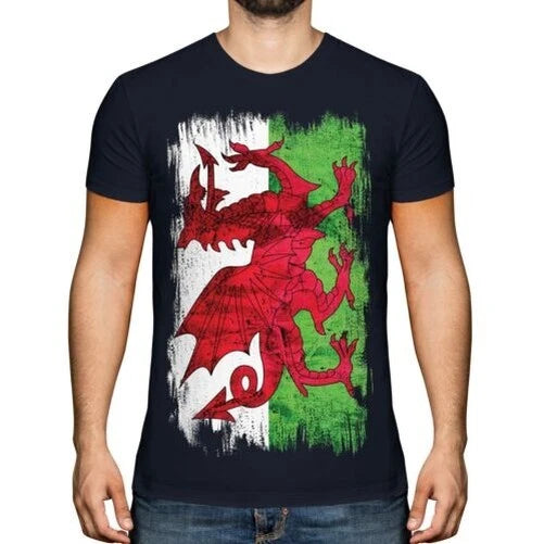 Wales Grunge Flagge Herren T-Shirt Walisisch Fußball Geschenk Kleidung Obterteil