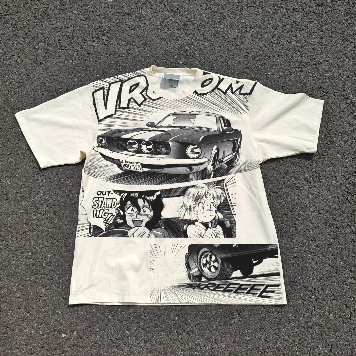 Gunsmith Cats Rally Vincent GT500 Style Muscle Car T-Shirt Baige 90s Anime Drift