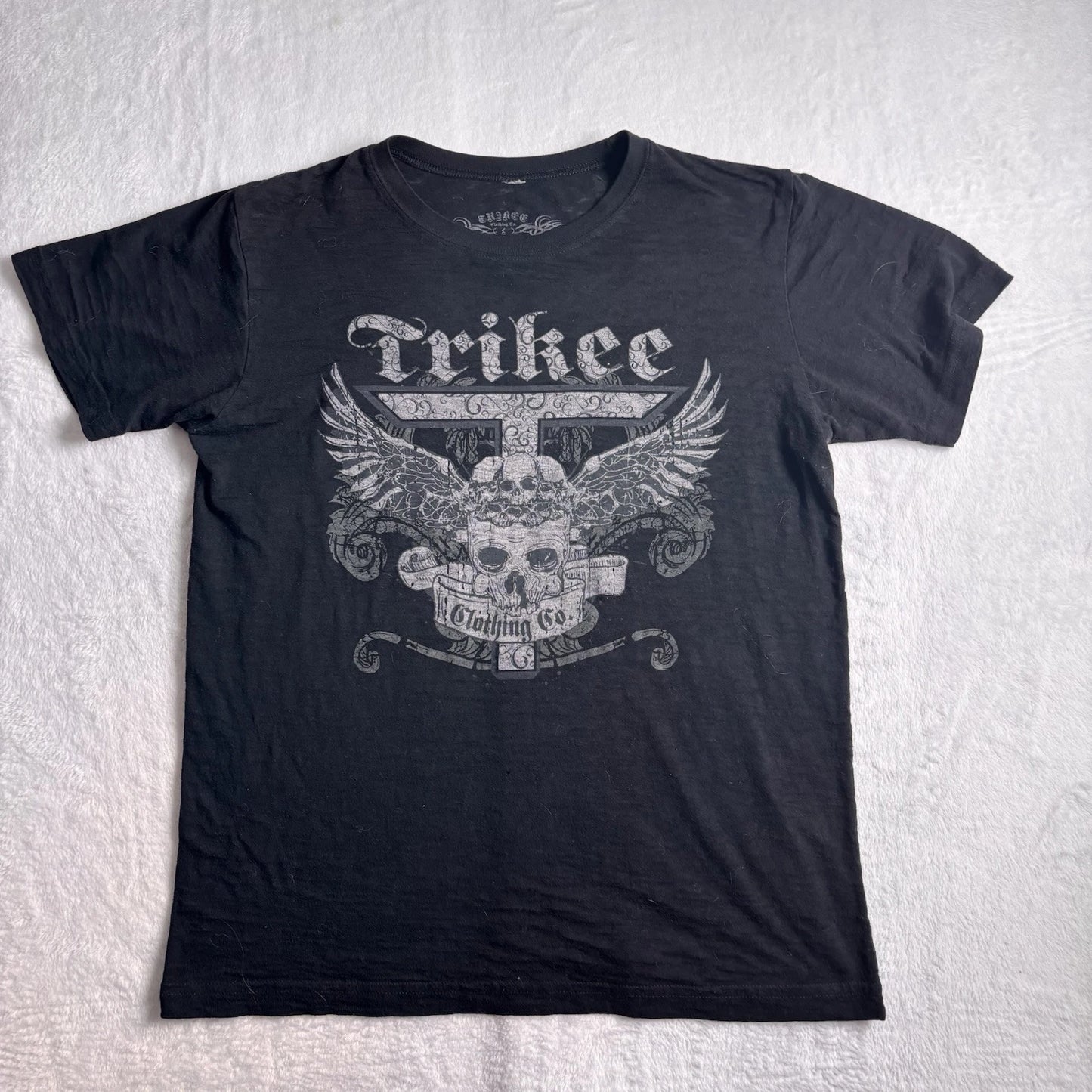 Trikee Clothing Skull Cross Wings Y2K Black Short Sleeve Shirt Men's Medium *