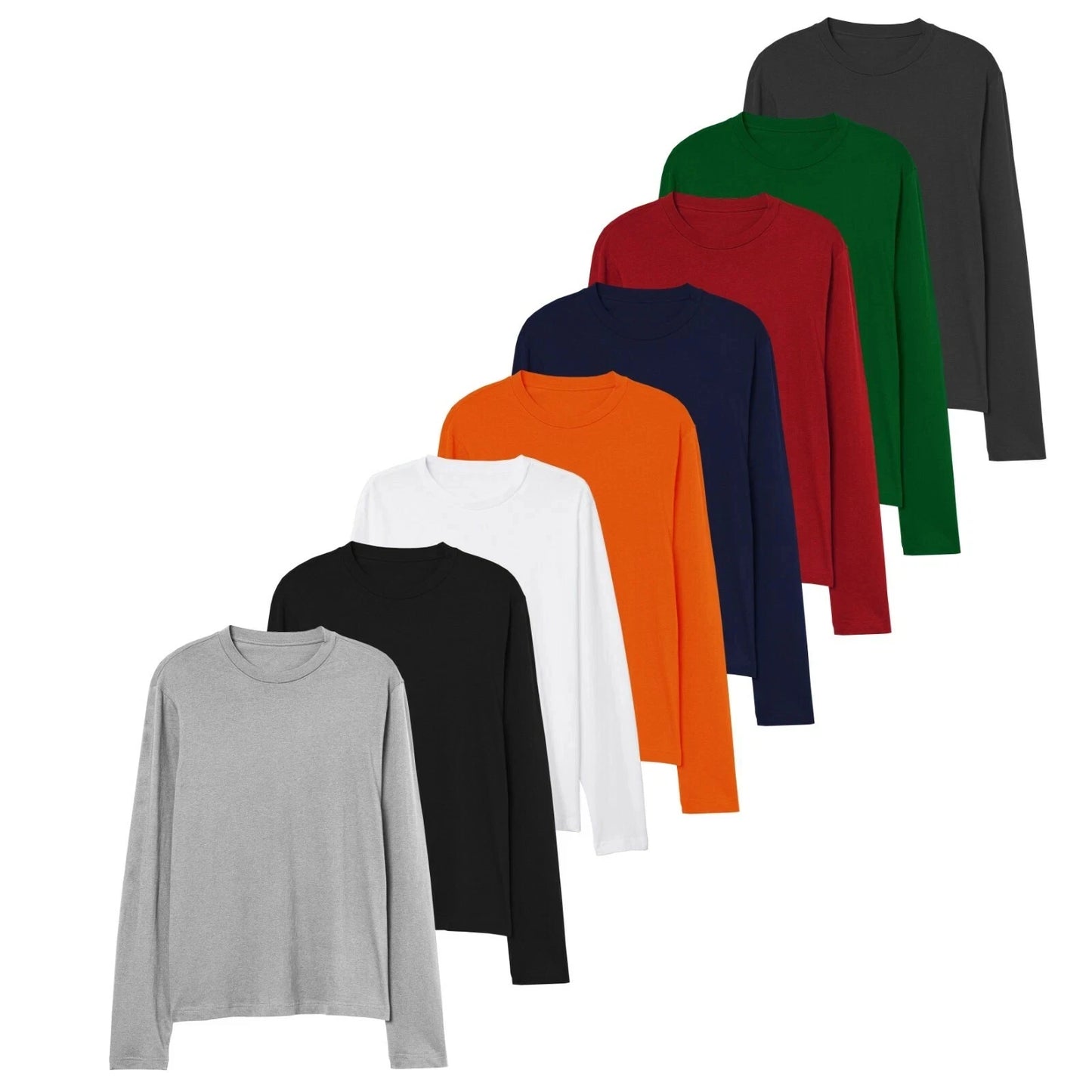 Mens Long Sleeve T Shirt 100% Cotton Plain Crew Neck Tee Casual Regular Top