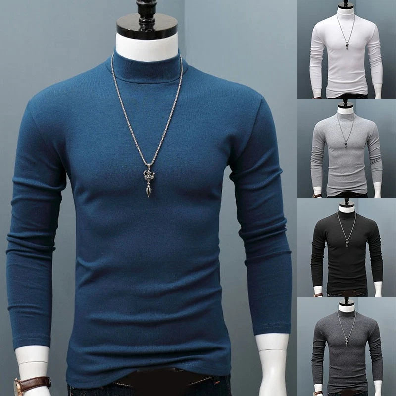 Men's Long Sleeve Turtle Neck T-Shirt Winter Warm Cotton Blend Outerwear Tops $