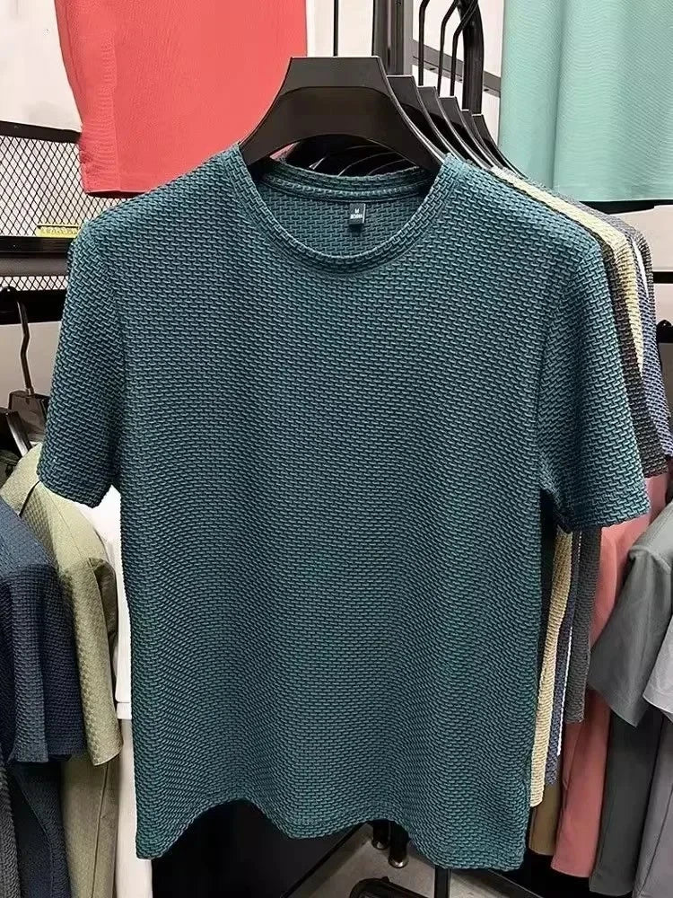 Men Short Sleeve Bamboo Ice Silk T-Shirt Summer Casual Elastic Slim Fit Top