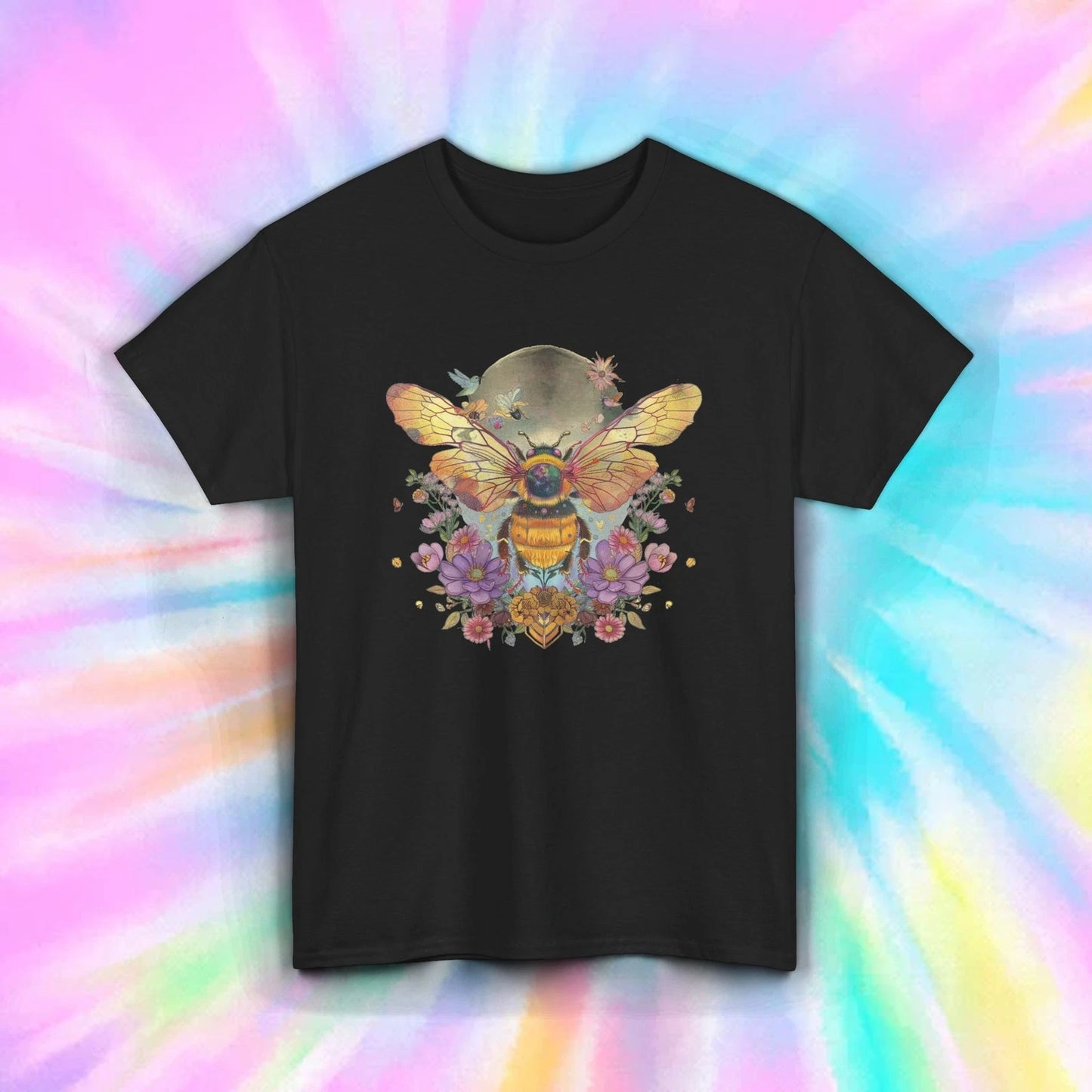 Bee Moon Floral Garden Nature Aesthetic Boho Art Shirt S-5XL