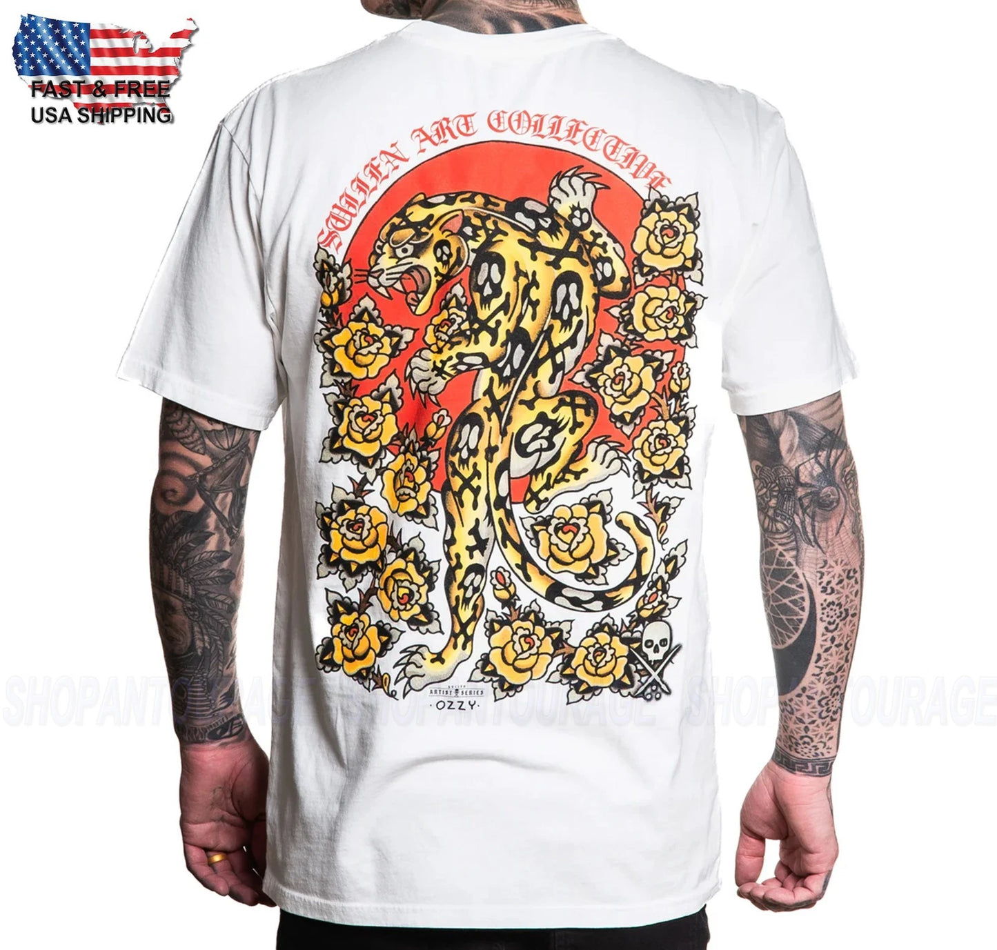 Sullen Art Collective Skull Leopard Premium Short T-Shirt SCM7976 Mens