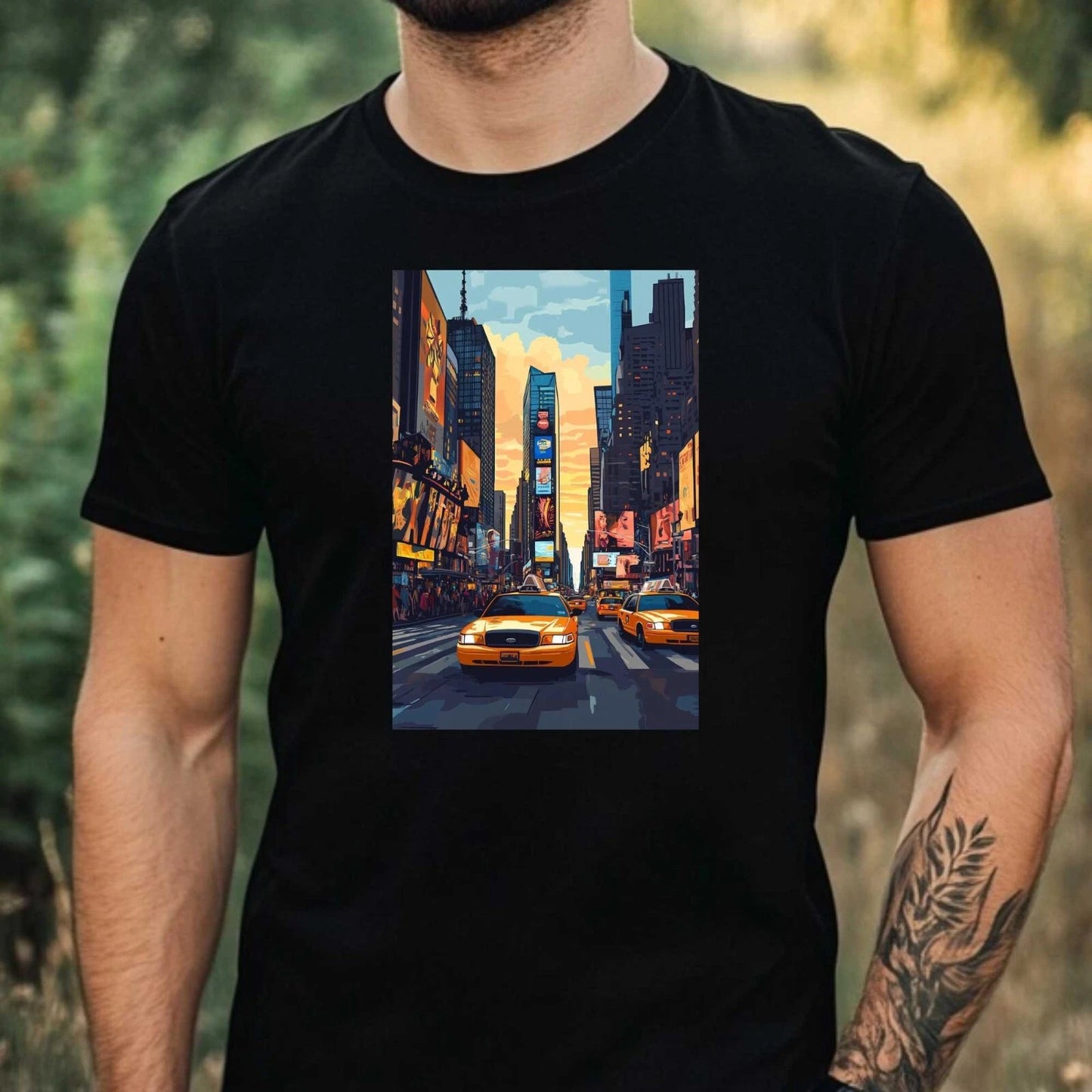 Mens Times Square Motif Cotton T-Shirt Size XS to 5XL