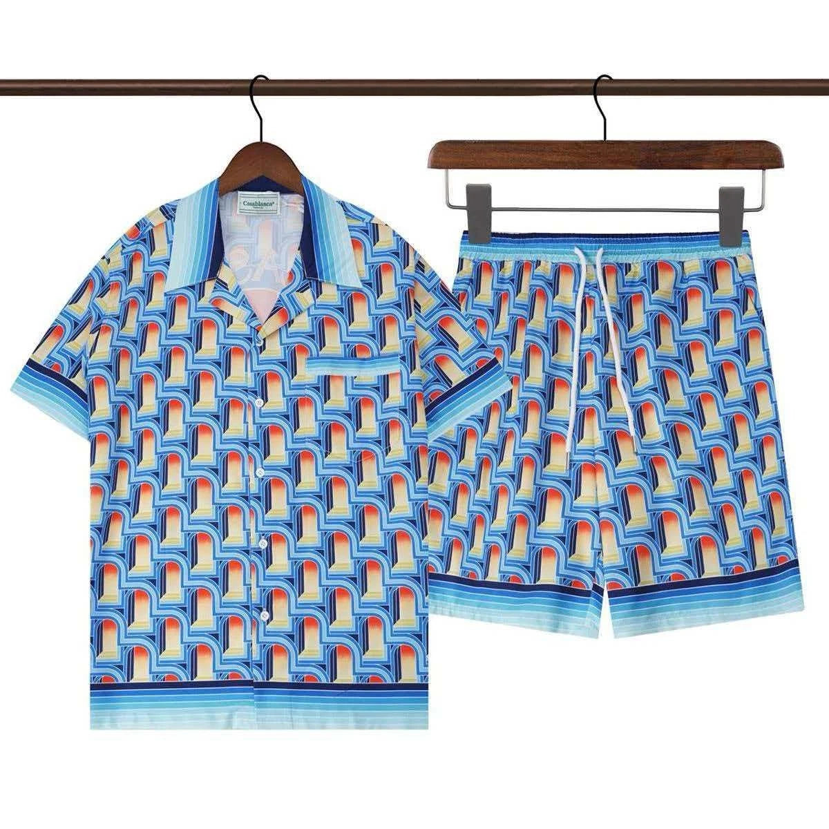 Casablanca new style blue printed casual short-sleeved set for men and women