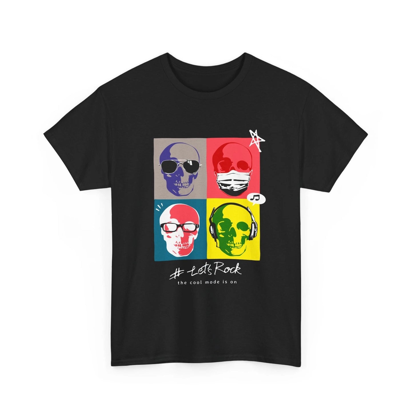 Pop Art Skulls Tee | Colorful Rock Skull Graphic, Cool Style Cotton T-Shirt