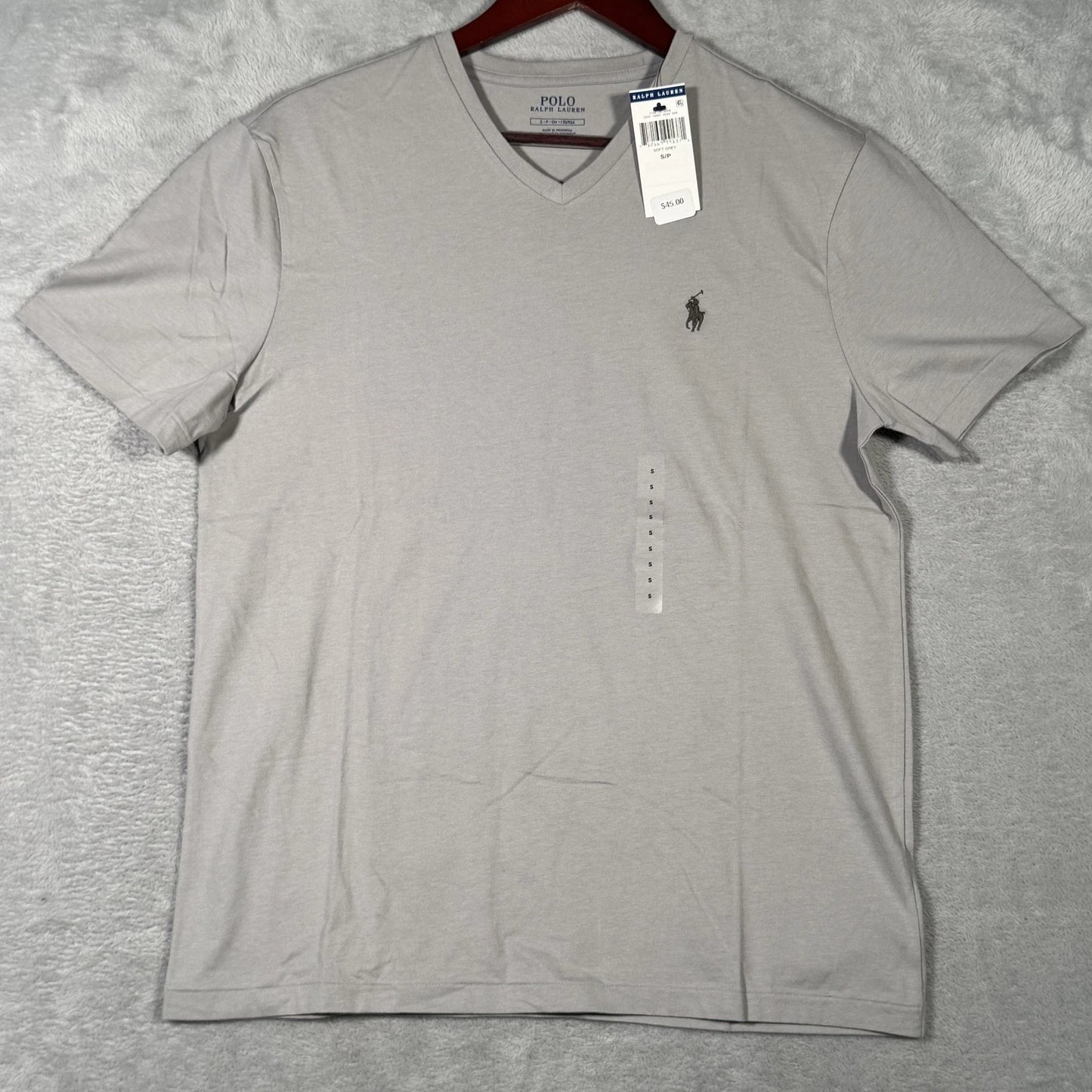 Polo Ralph Lauren Shirt Mens Small Soft Grey V-Neck Short Sleeve Pony Logo