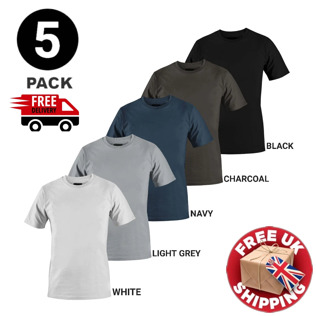 Mens Plain T-Shirts Multipack 5 Pack 100% Cotton Blank Short Sleeve New Tee Gym