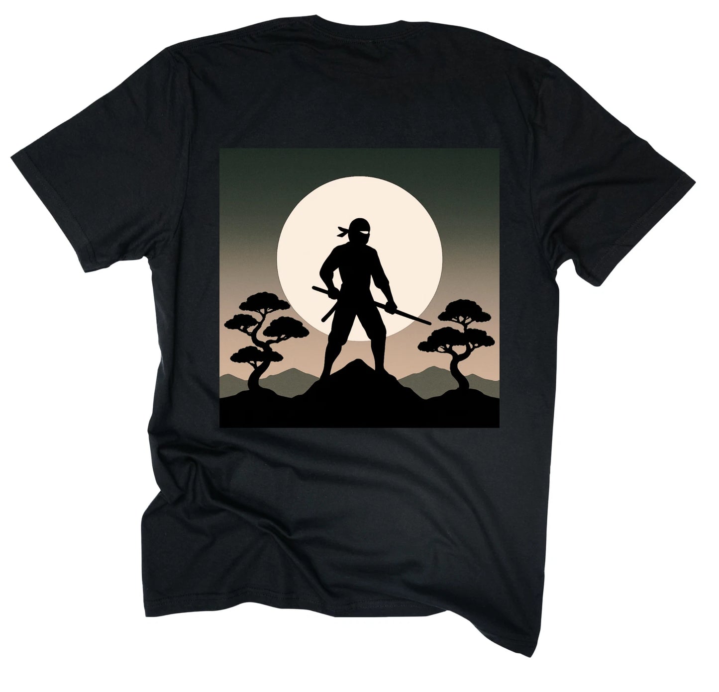 Ninja Warrior T-Shirt Samurai Silhouette with Moon & Bonsai Martial Arts Gift