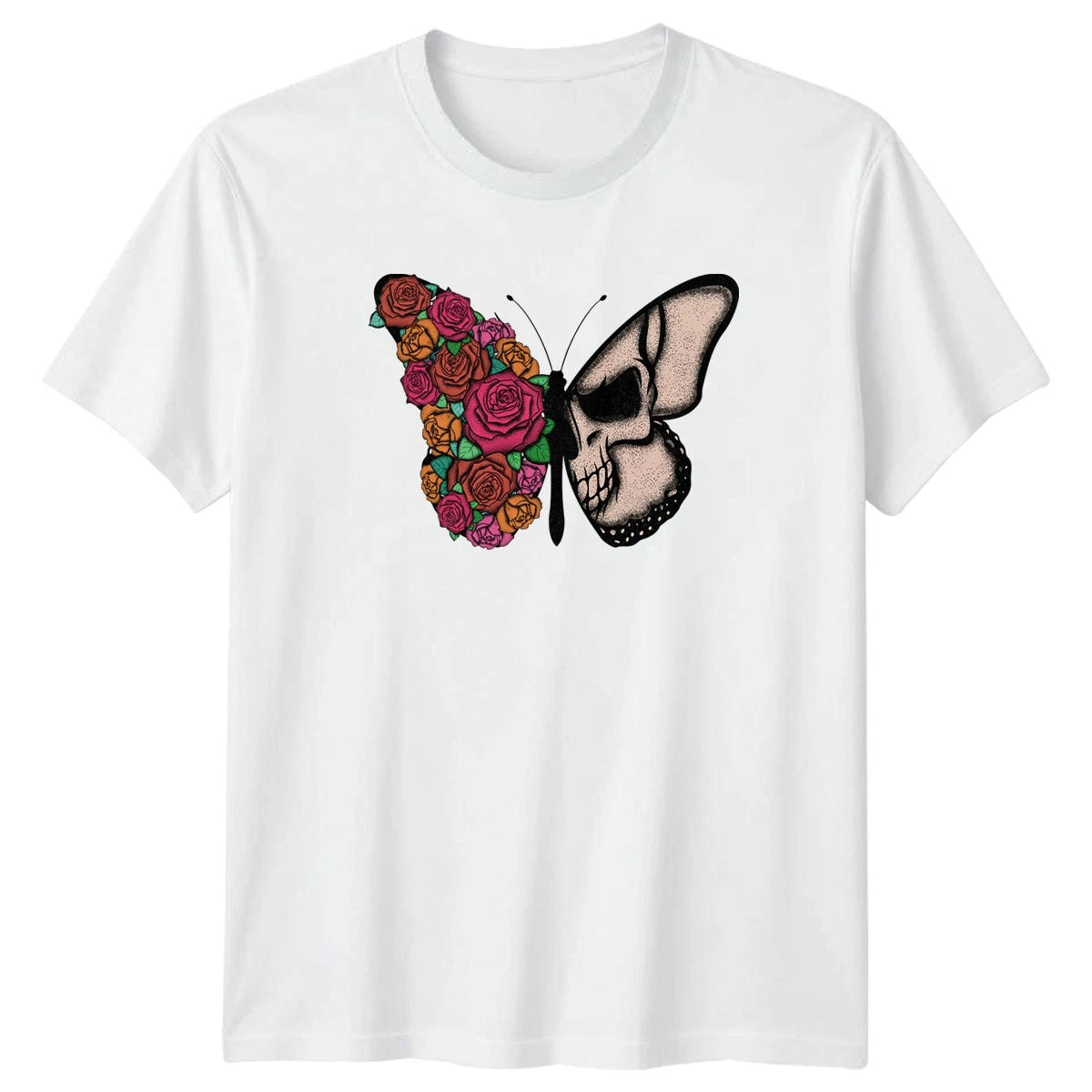 Butterfly Skull Roses Tattoo Art T-Shirt Butterfly Skull Gothic Art Birthday