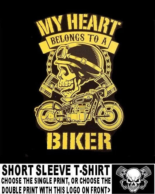 My Heart Belongs To A Biker Mintage Motorcycle Skull Helmet Goggles T-shirt WS99